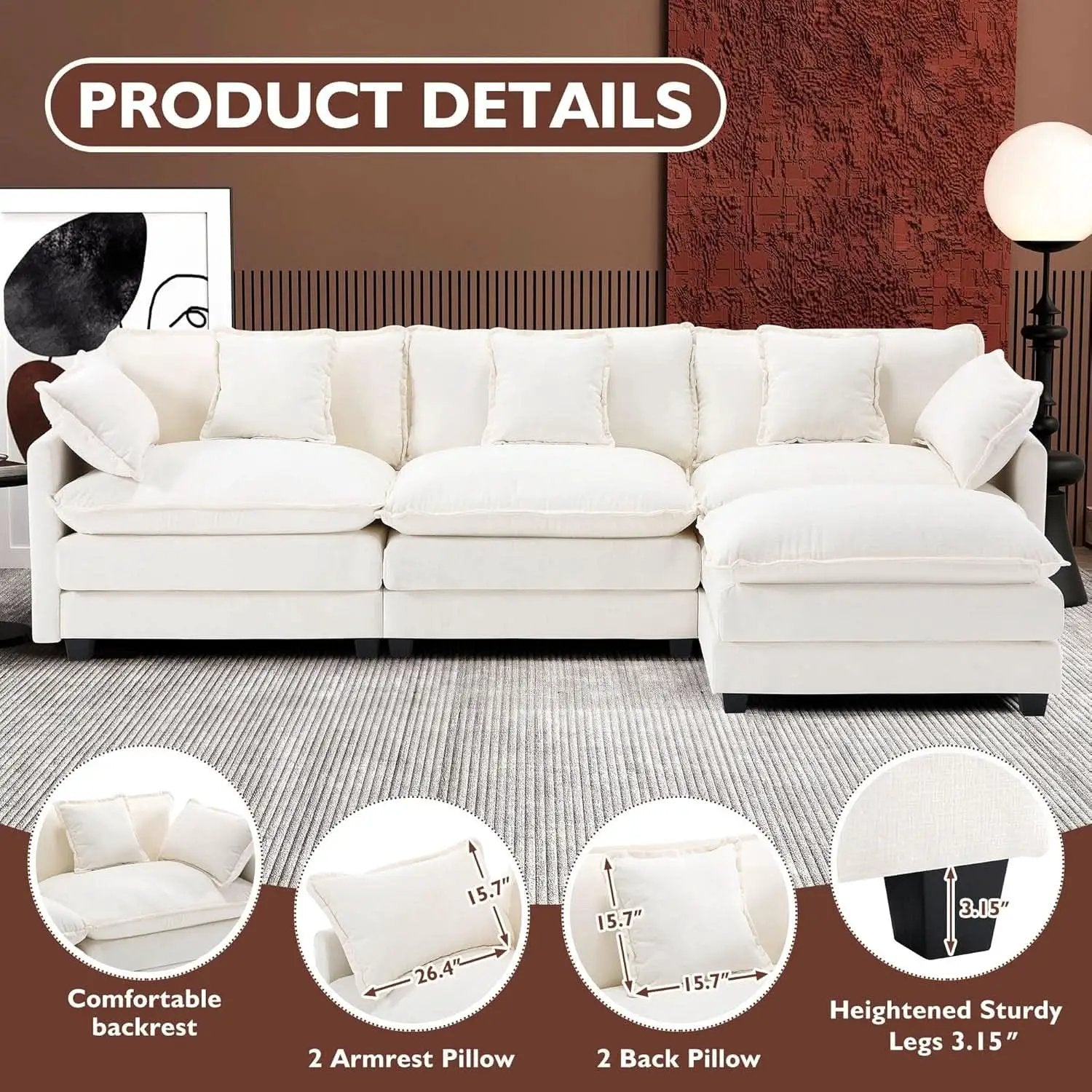 Modern L Shaped Cloud Sofa with Ottoman for Comfort from PriceLows™