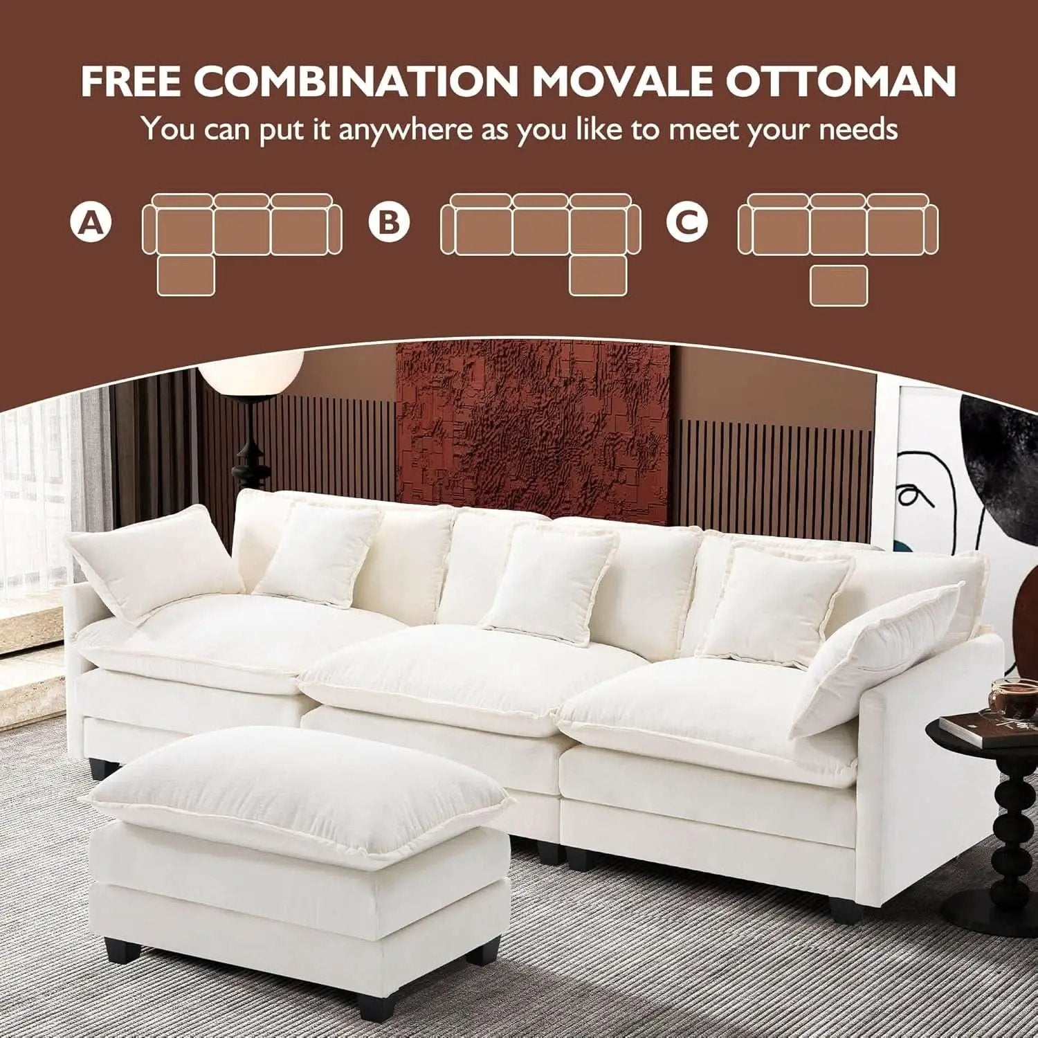 Modern L Shaped Cloud Sofa with Ottoman for Comfort from PriceLows™