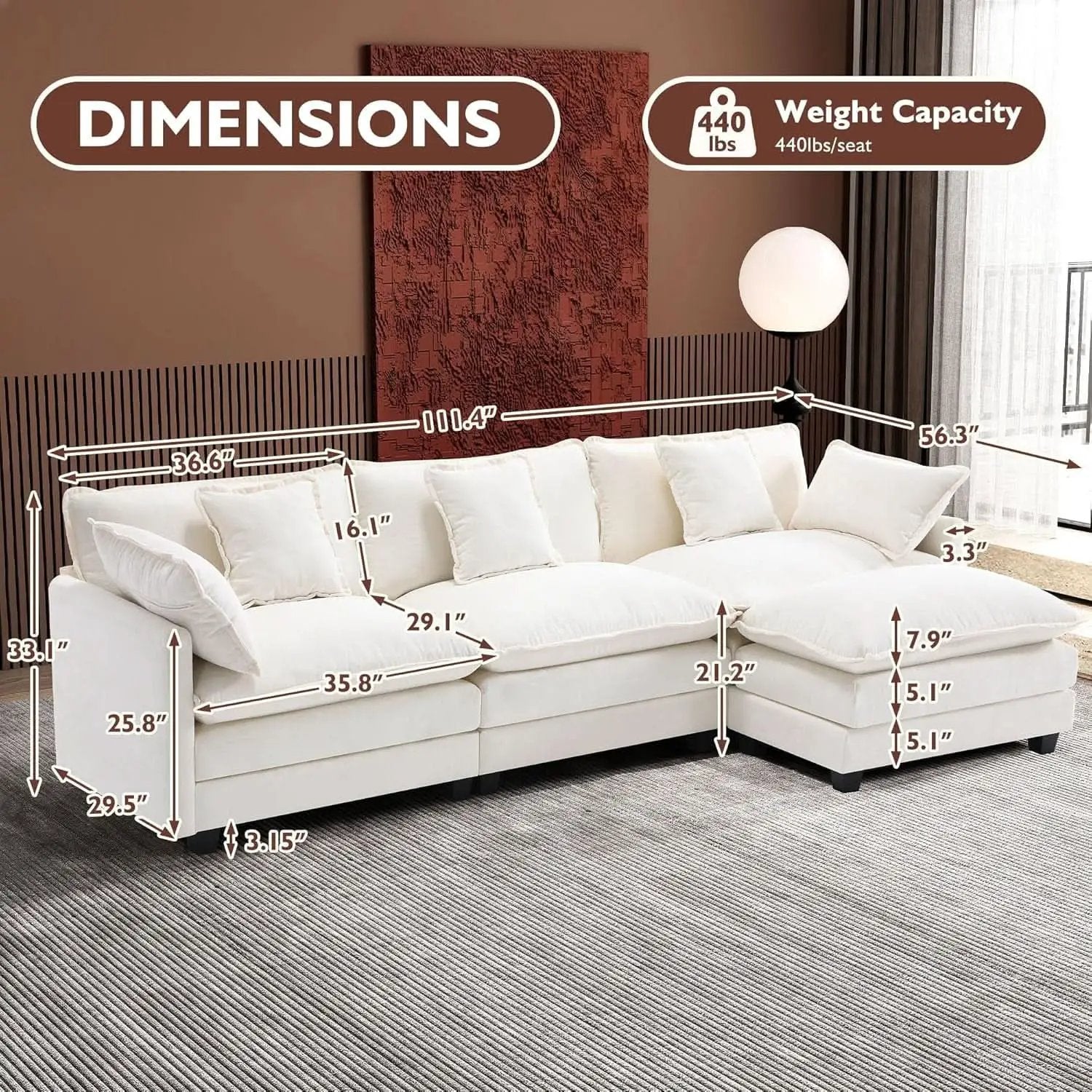 Modern L Shaped Cloud Sofa with Ottoman for Comfort from PriceLows™
