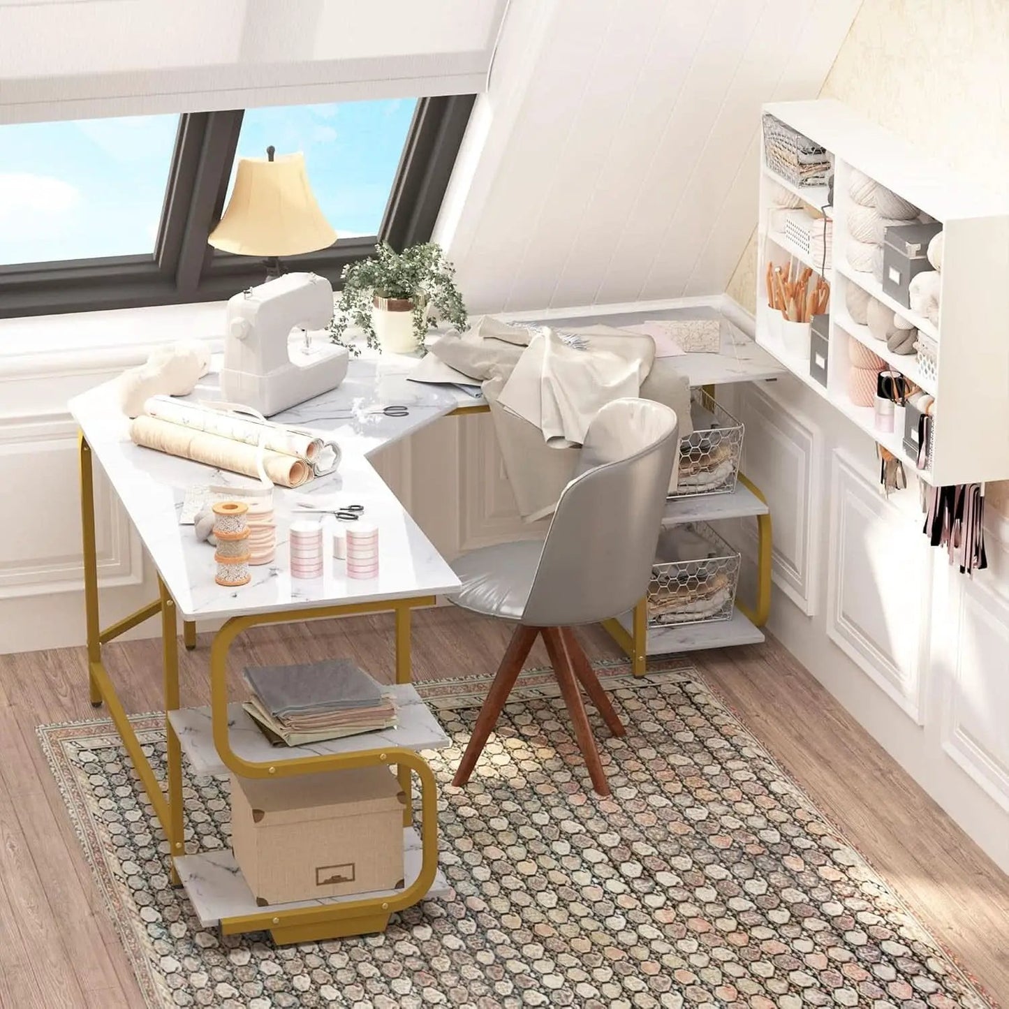 Modern L Shaped Desk with Large Shelves for Office from PriceLows™