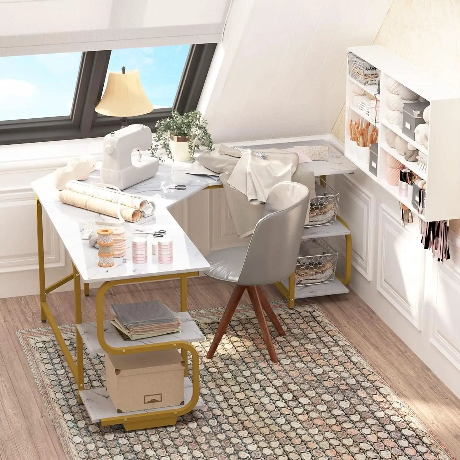 Modern L Shaped Desk with Large Shelves for Office from PriceLows™