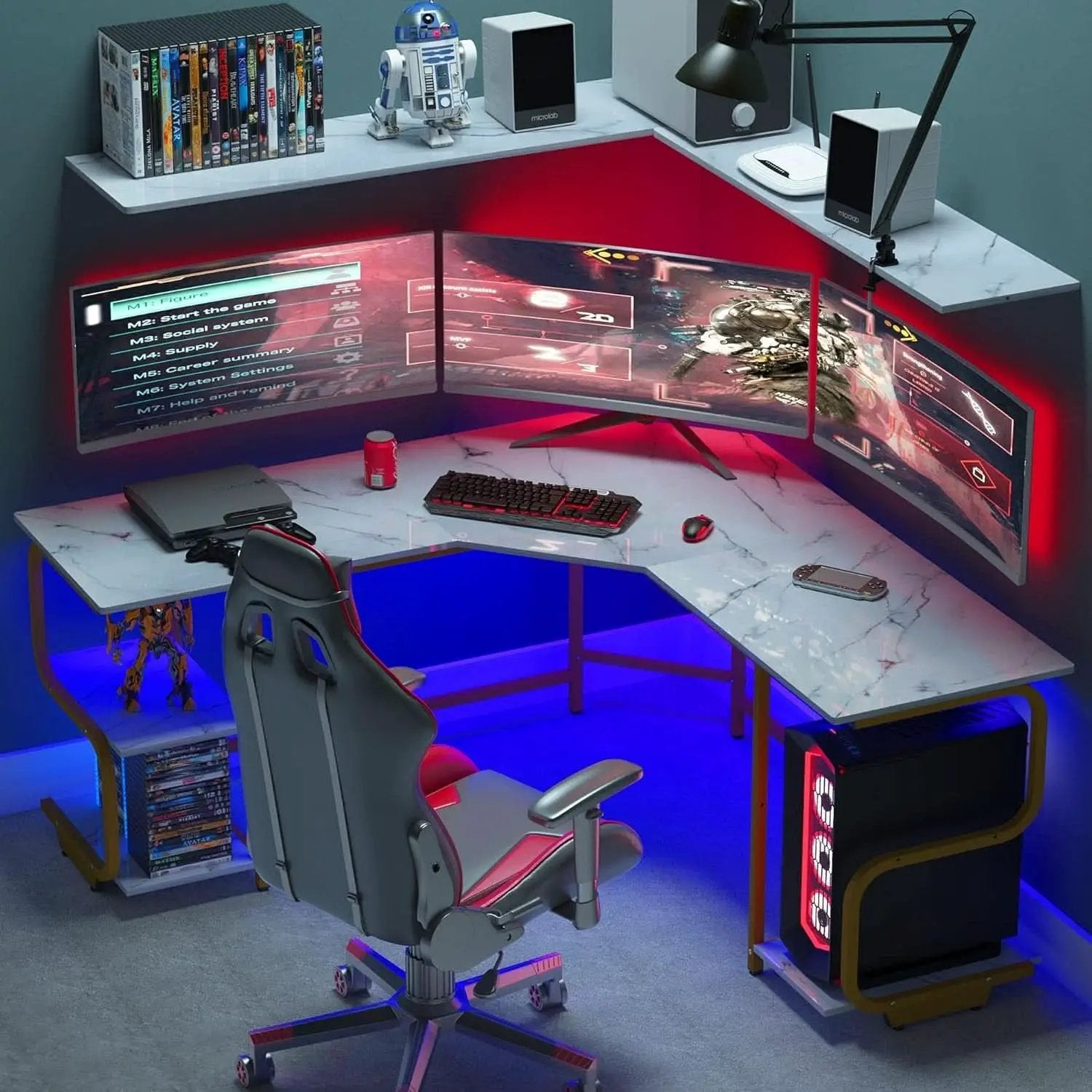 Modern L Shaped Desk with Large Shelves for Office from PriceLows™