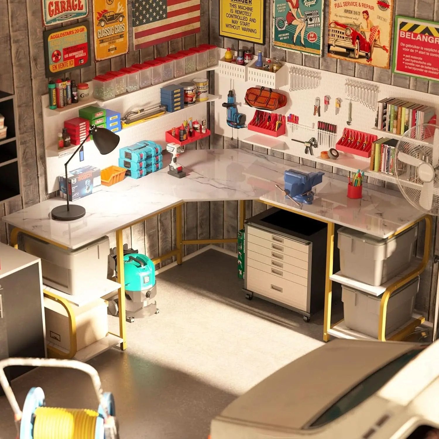 Modern L Shaped Desk with Large Shelves for Office from PriceLows™
