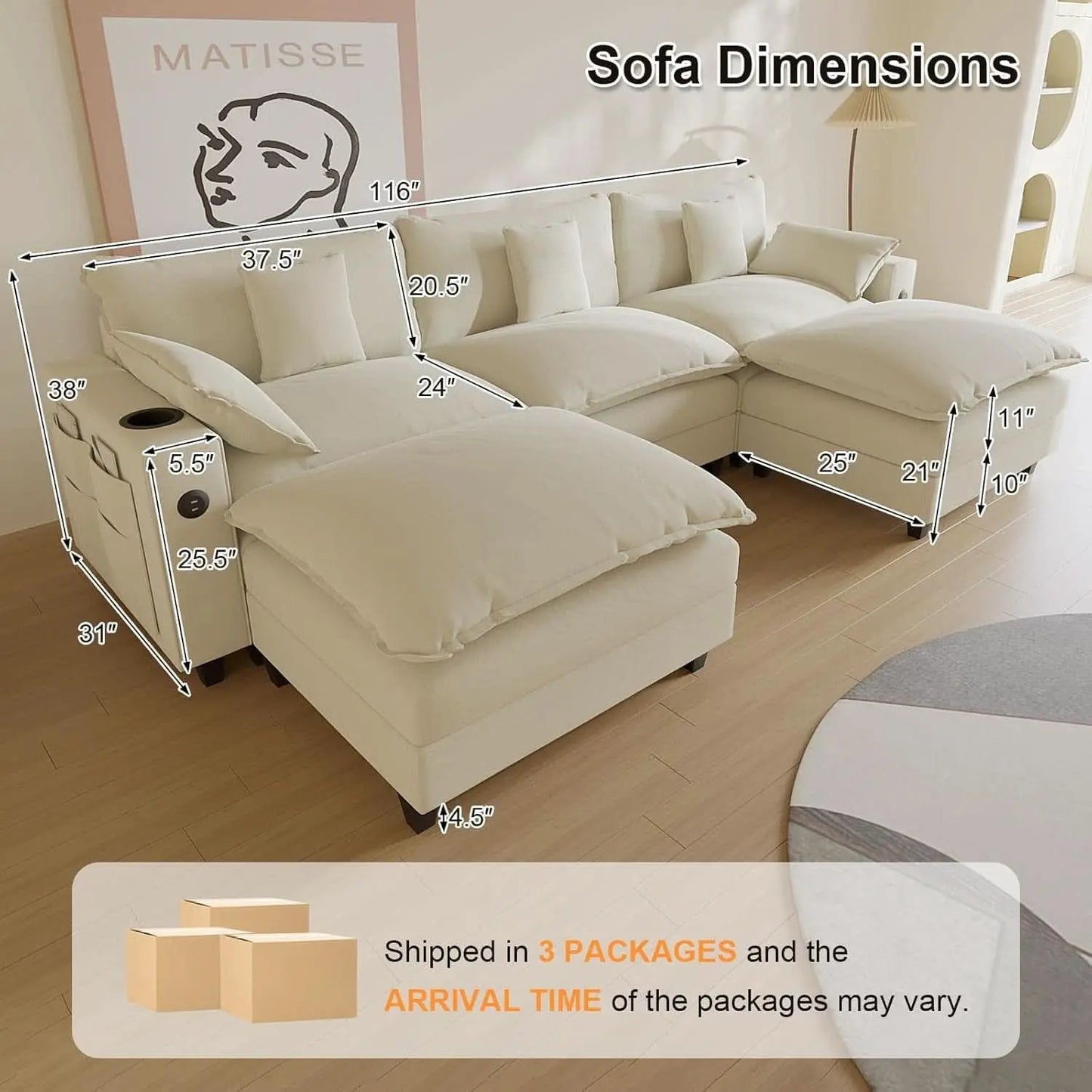 Modern Modular Sectional Sofa with Ottoman and Pillows from PriceLows™