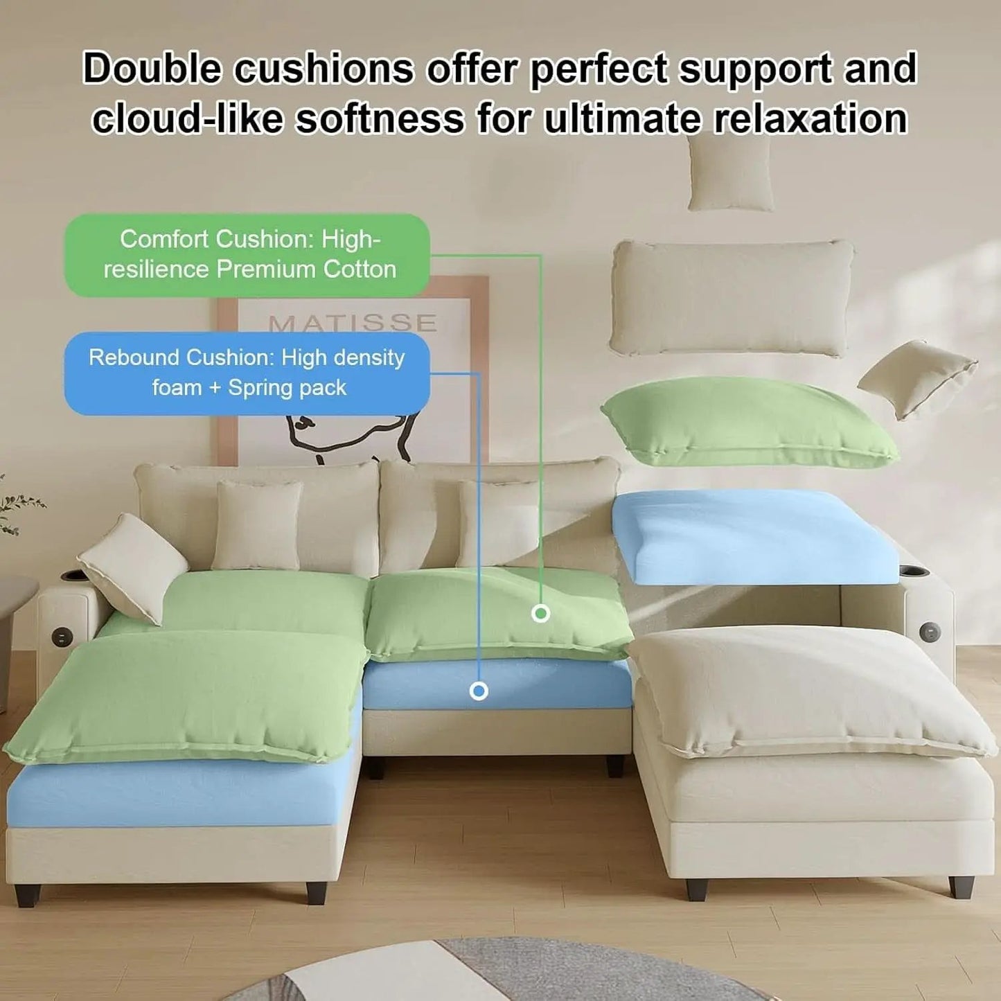 Modern Modular Sectional Sofa with Ottoman and Pillows from PriceLows™