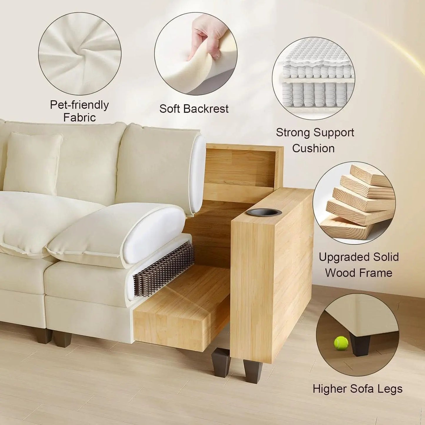 Modern Modular Sectional Sofa with Ottoman and Pillows from PriceLows™