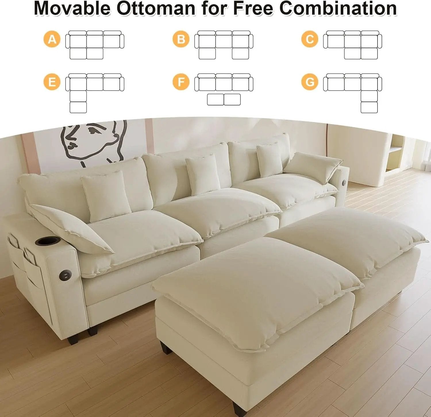 Modern Modular Sectional Sofa with Ottoman and Pillows from PriceLows™