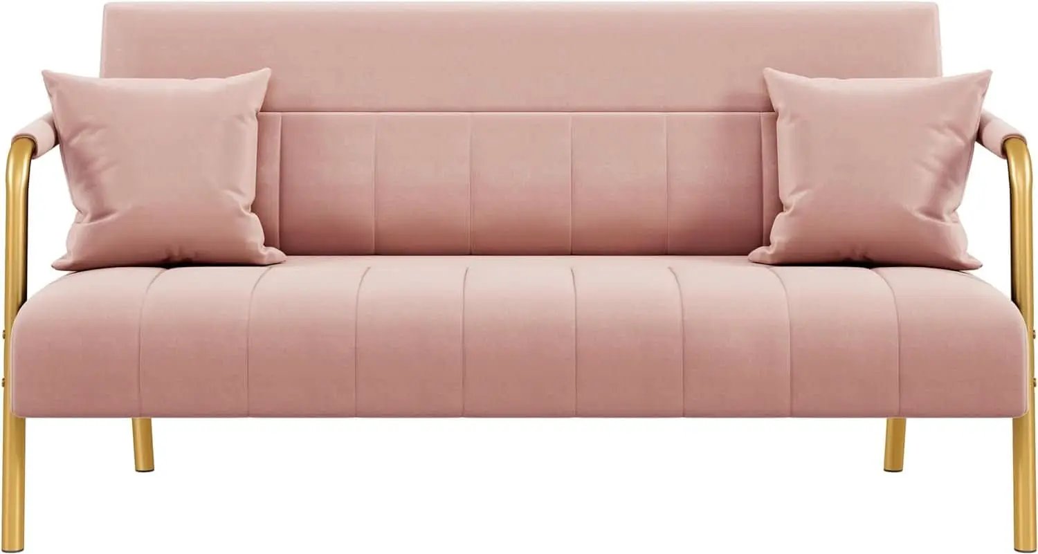 Modern Pink Velvet Sofa with Gold Arms for Living Room from PriceLows™