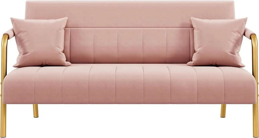 Modern Pink Velvet Sofa with Gold Arms for Living Room from PriceLows™