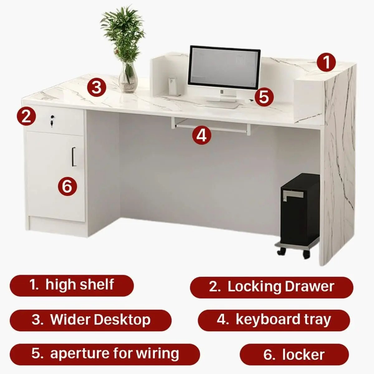 Modern Reception Desk with Locking Drawers and LED Light from PriceLows™