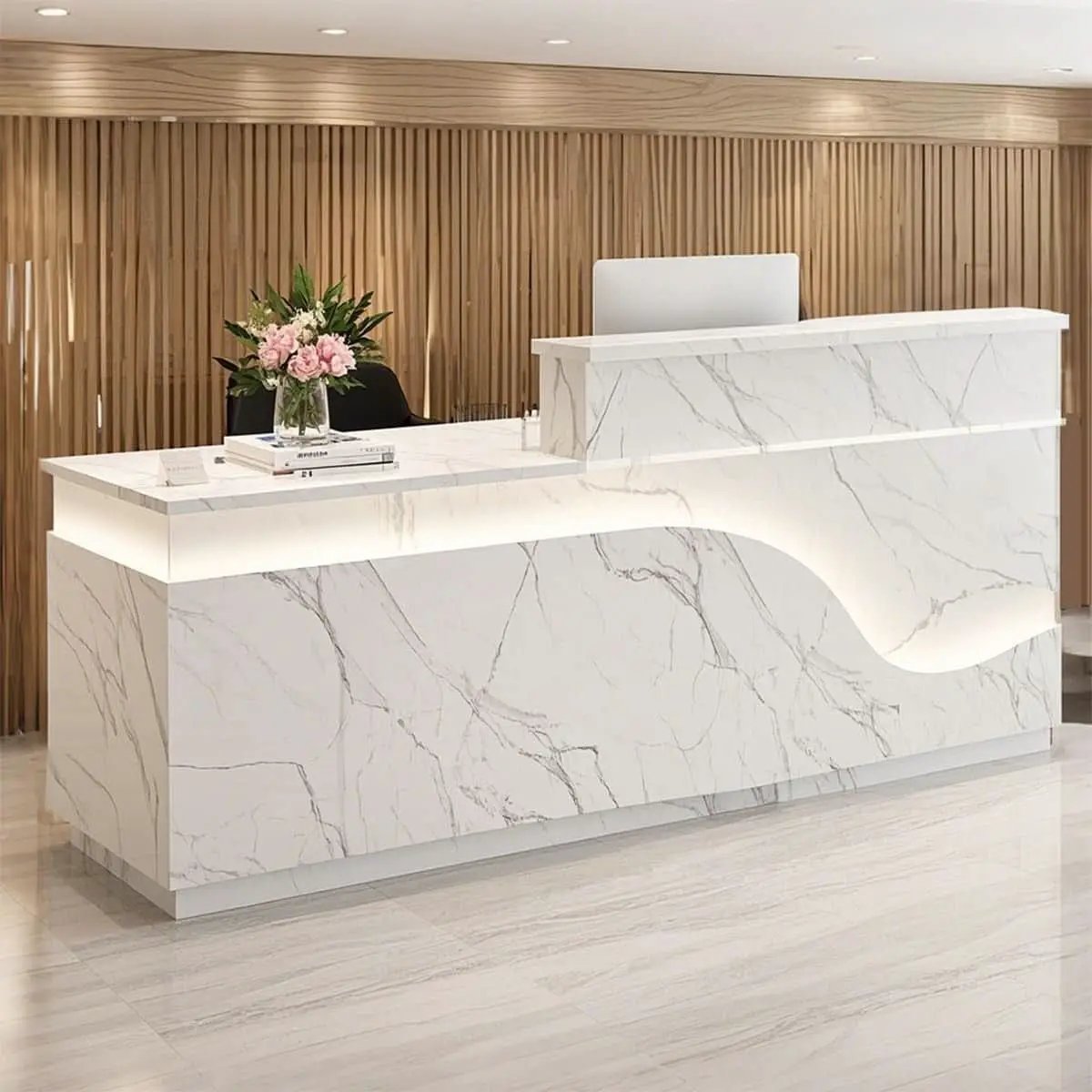 Modern Reception Desk with Locking Drawers and LED Light from PriceLows™