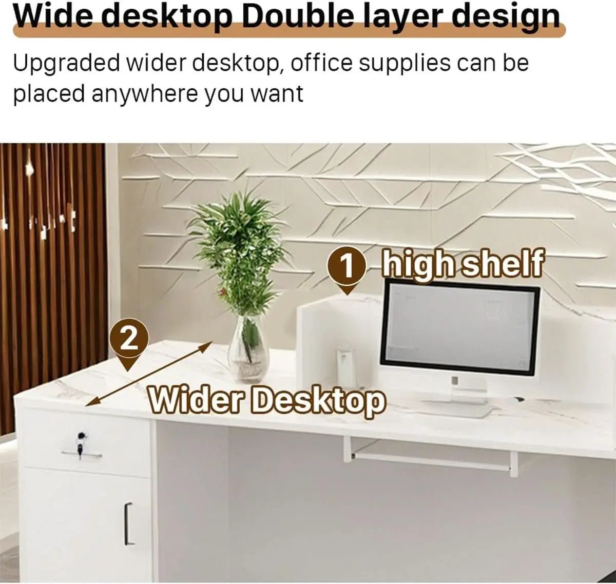 Modern Reception Desk with Locking Drawers and LED Light from PriceLows™