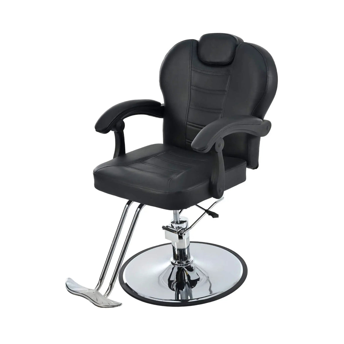 Reclining Barber Chair | Hydraulic Pump | 22.5 Inch Chrome Round Base | Adjustable Headrest