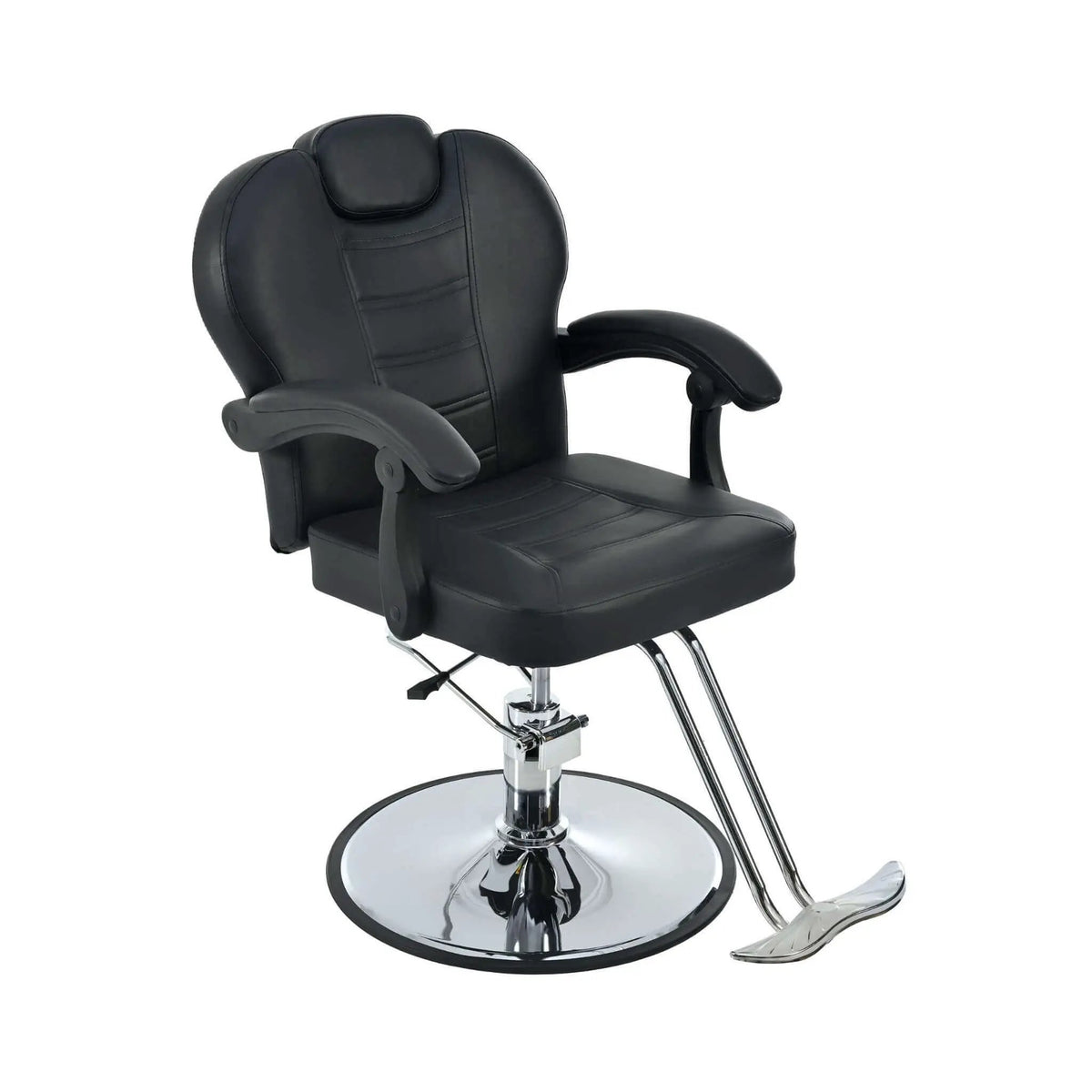 Reclining Barber Chair | Hydraulic Pump | 22.5 Inch Chrome Round Base | Adjustable Headrest
