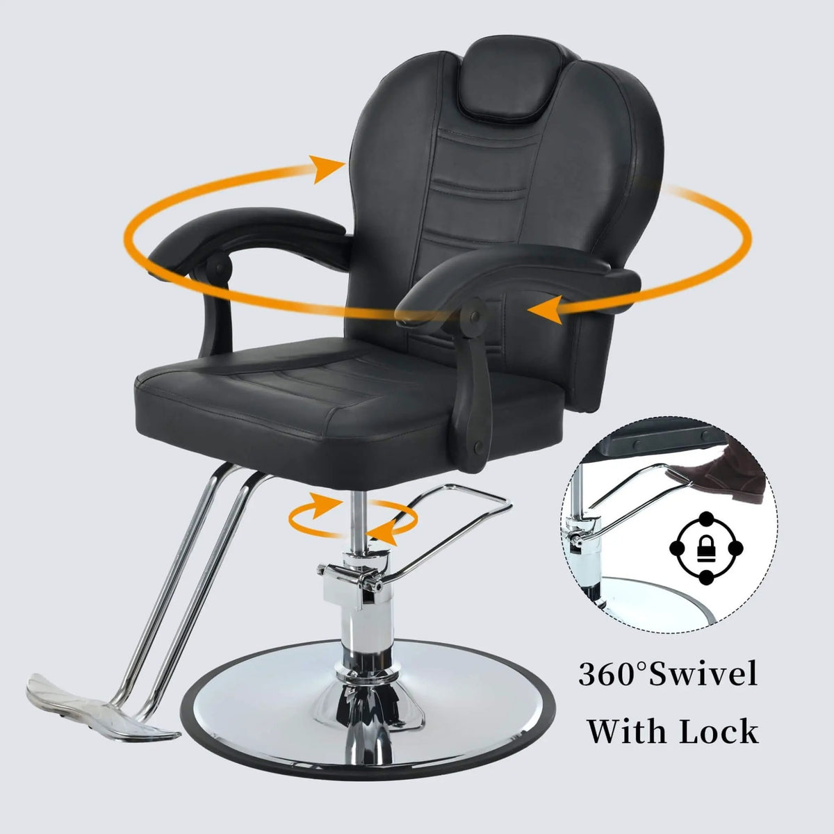 Reclining Barber Chair | Hydraulic Pump | 22.5 Inch Chrome Round Base | Adjustable Headrest