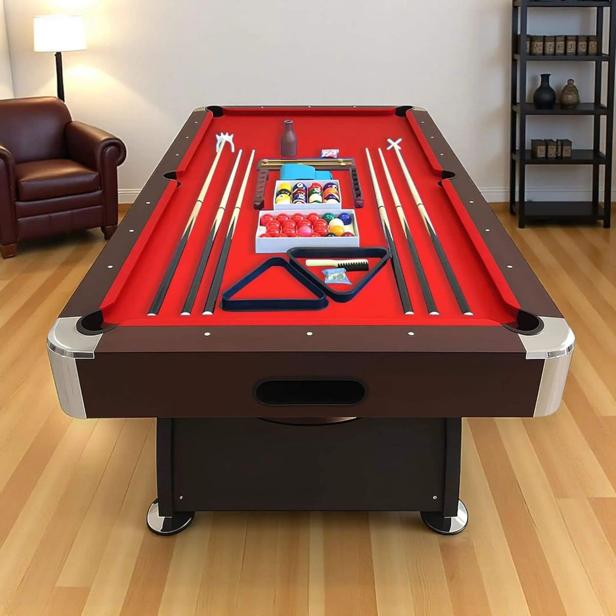 8FT Modern Red Felt Billiard Pool Table With Automatic Ball Return And Accessories | 8 ft | Game Table | Home