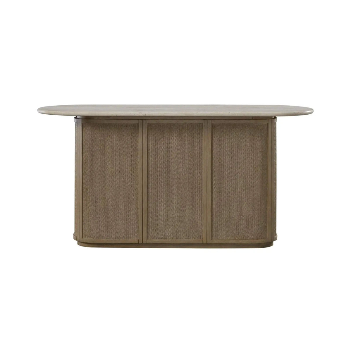 Home Bar Cabinet | Red Oak Wood | Travertine Stone Top | Natural Rope Front