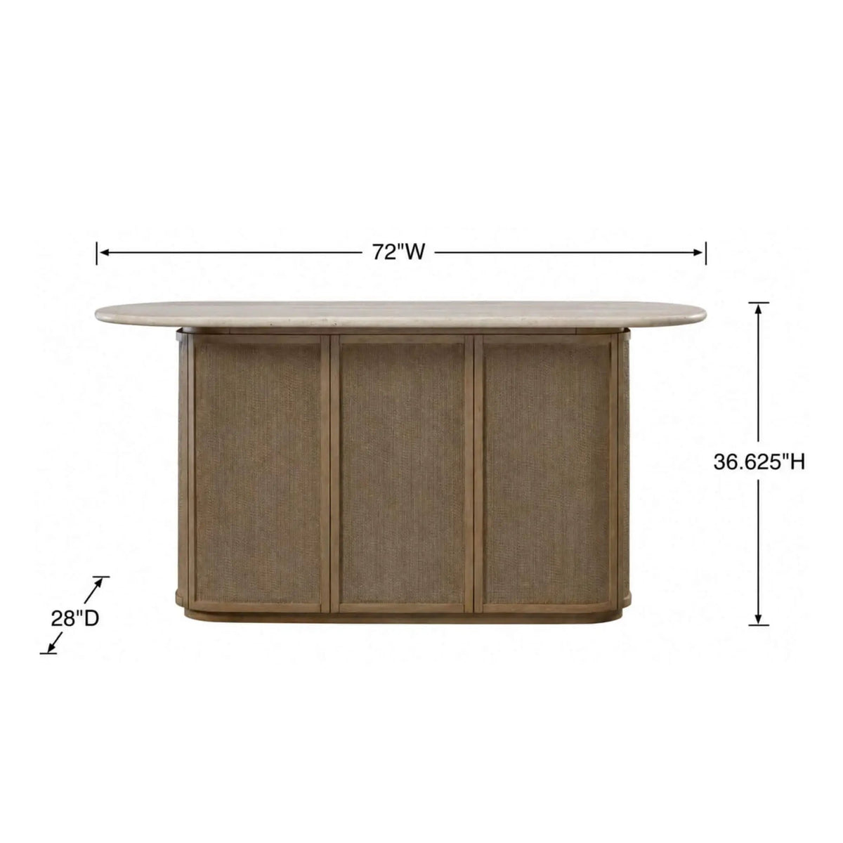 Home Bar Cabinet | Red Oak Wood | Travertine Stone Top | Natural Rope Front