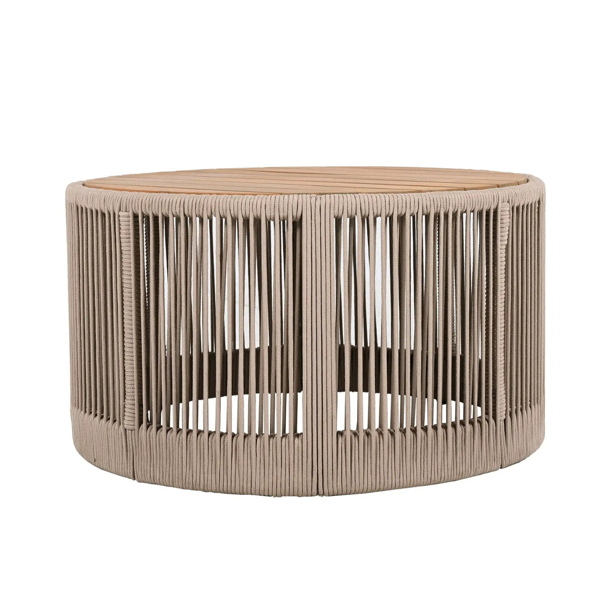 Outdoor Coffee Table And Side Table Set | Modern Rustic Style | Woven Rope Design | Acacia Wood And Iron