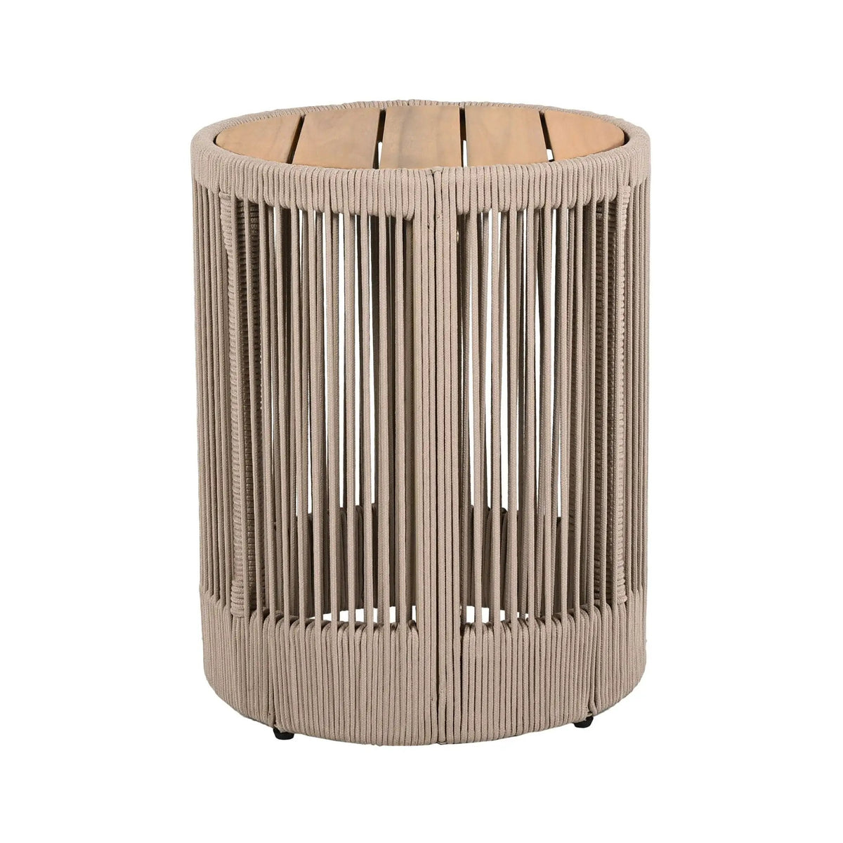 Outdoor Coffee Table And Side Table Set | Modern Rustic Style | Woven Rope Design | Acacia Wood And Iron