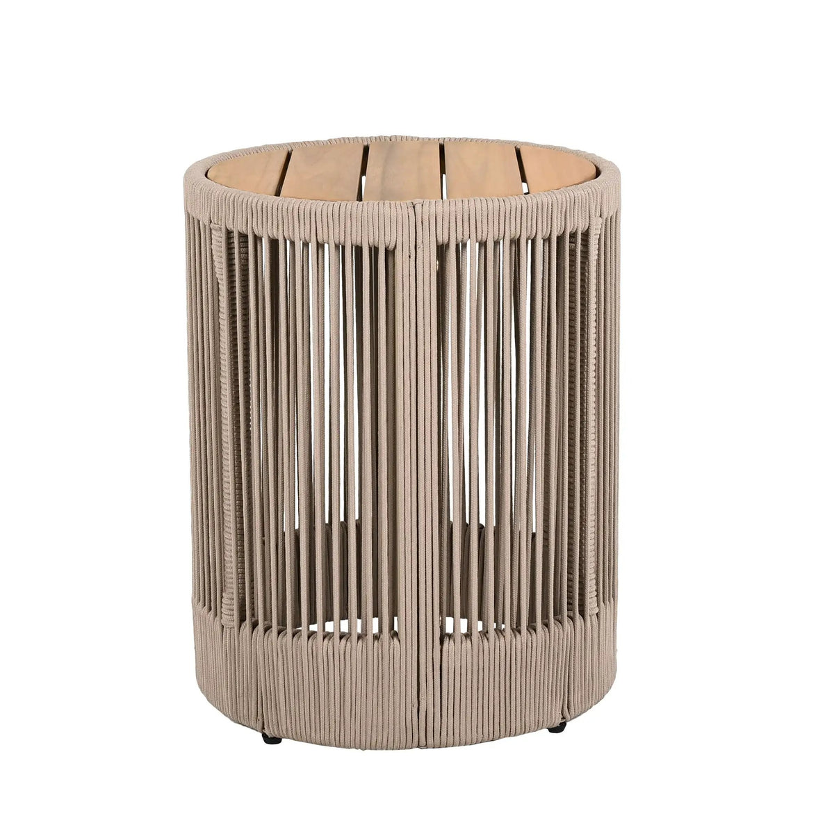 Outdoor Coffee Table And Side Table Set | Modern Rustic Style | Woven Rope Design | Acacia Wood And Iron