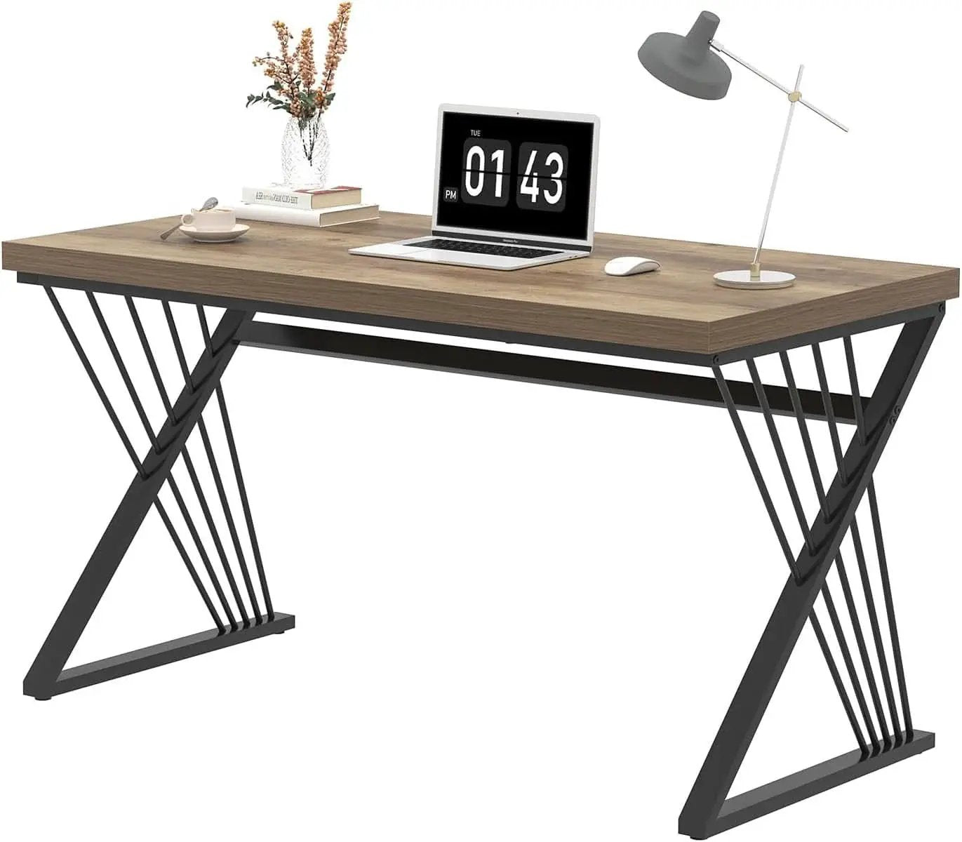 Modern Rustic Oak Computer Desk with Sturdy Metal Frame from PriceLows™