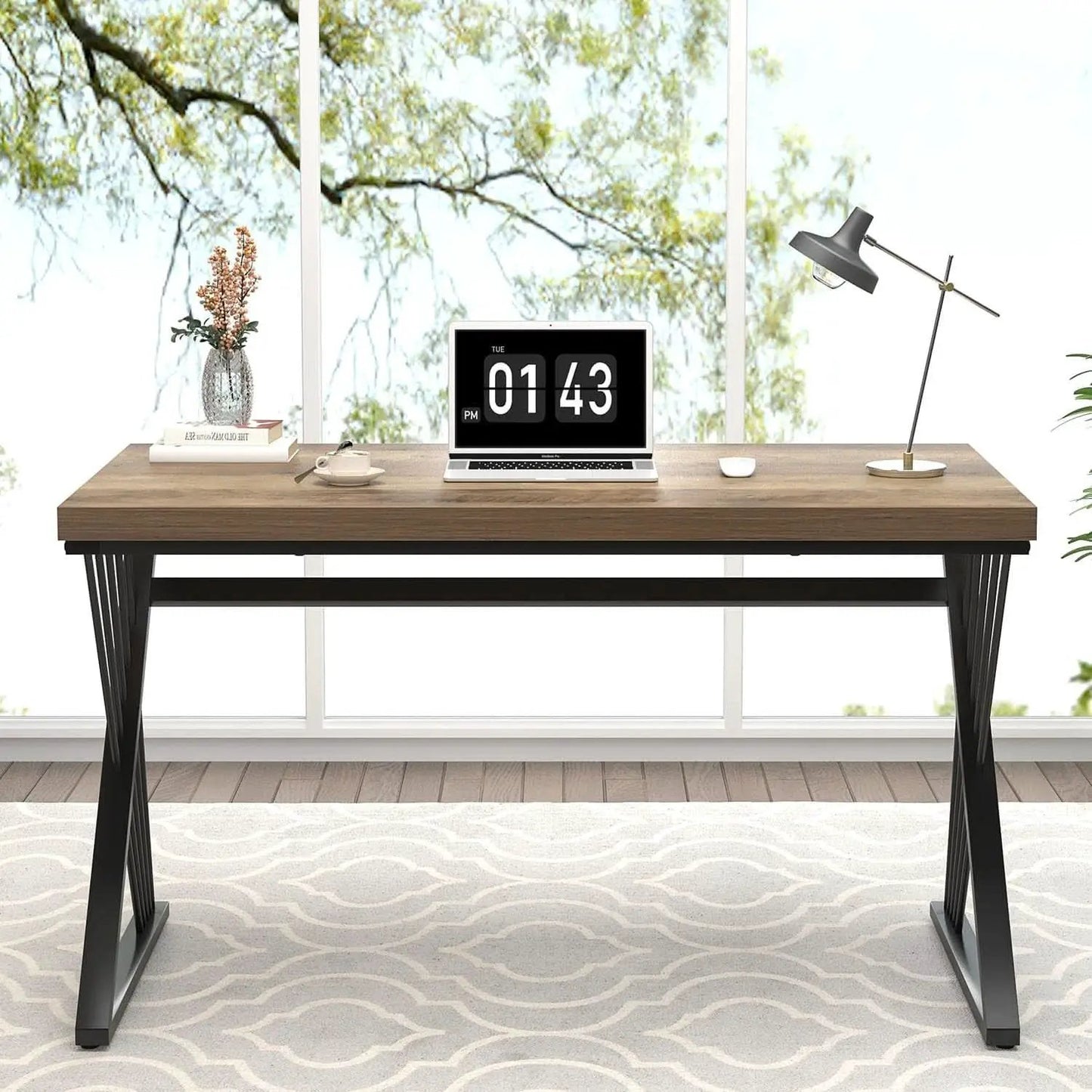 Modern Rustic Oak Computer Desk with Sturdy Metal Frame from PriceLows™
