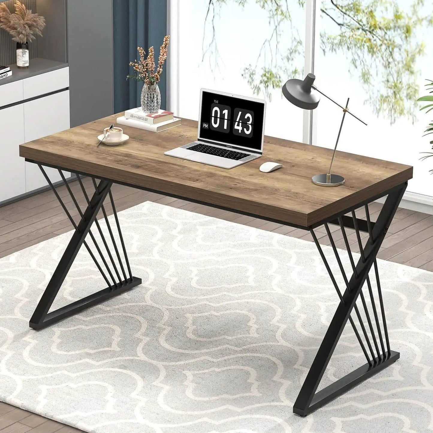 Modern Rustic Oak Computer Desk with Sturdy Metal Frame from PriceLows™