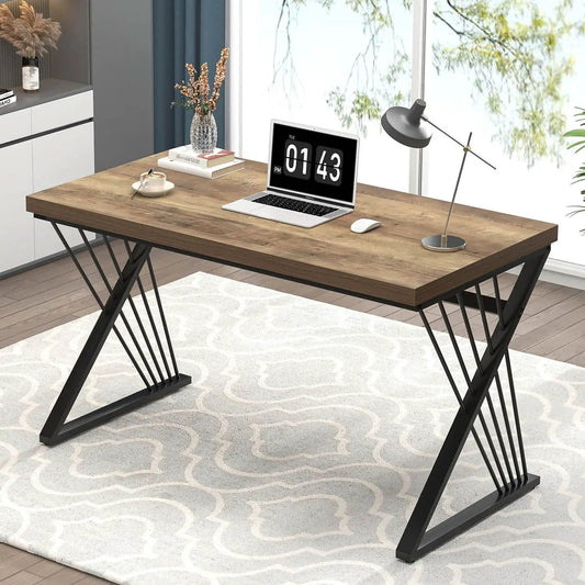 Modern Rustic Oak Computer Desk with Sturdy Metal Frame from PriceLows™