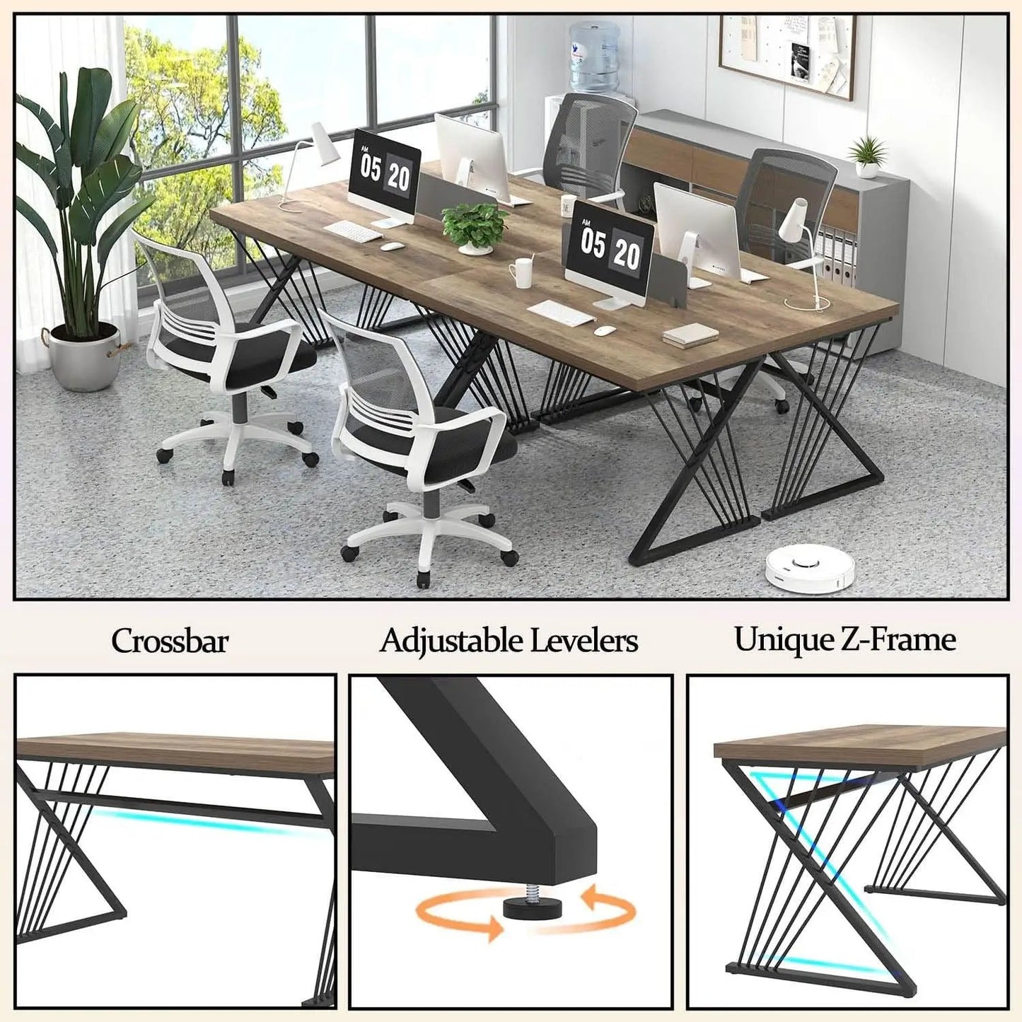 Modern Rustic Oak Computer Desk with Sturdy Metal Frame from PriceLows™