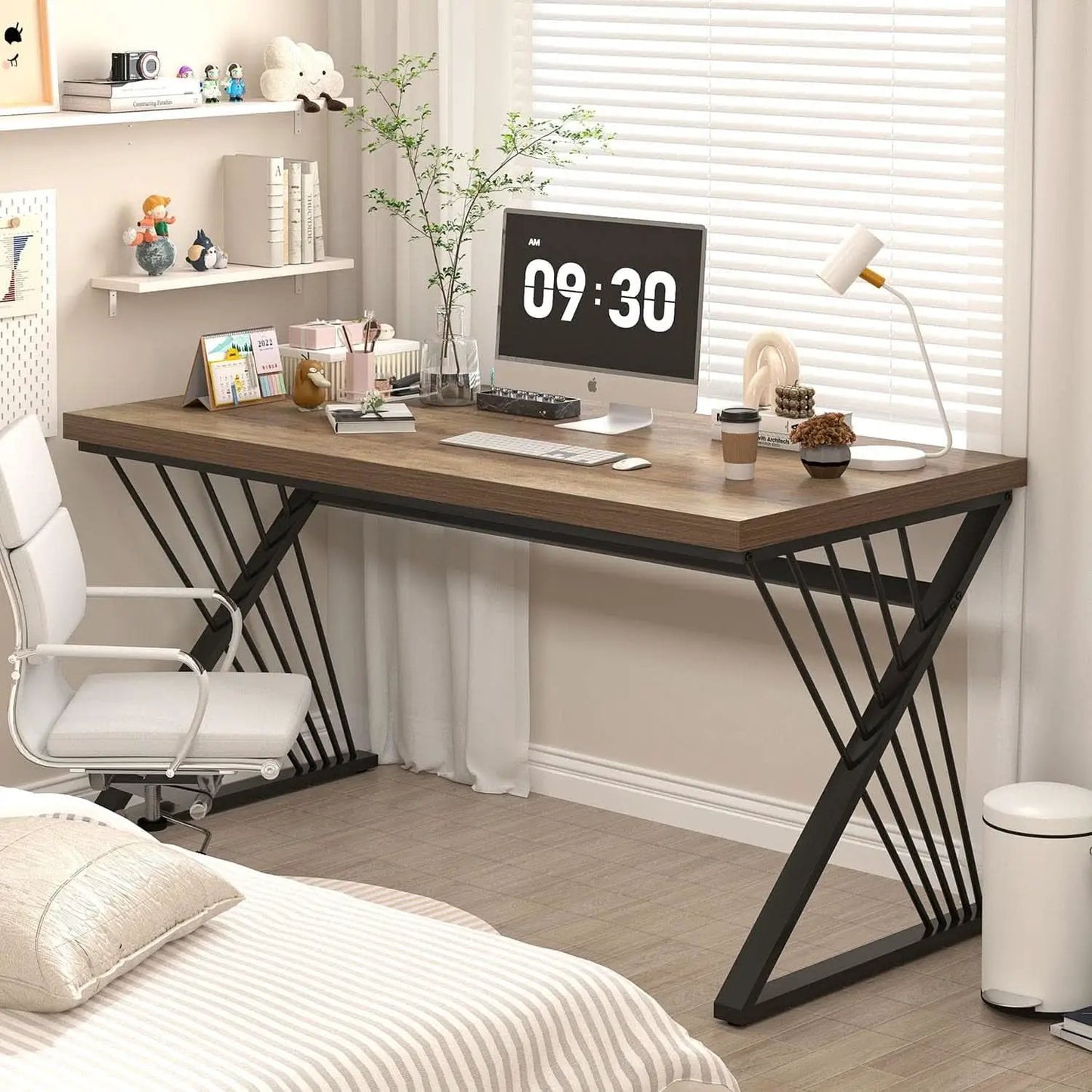 Modern Rustic Oak Computer Desk with Sturdy Metal Frame from PriceLows™