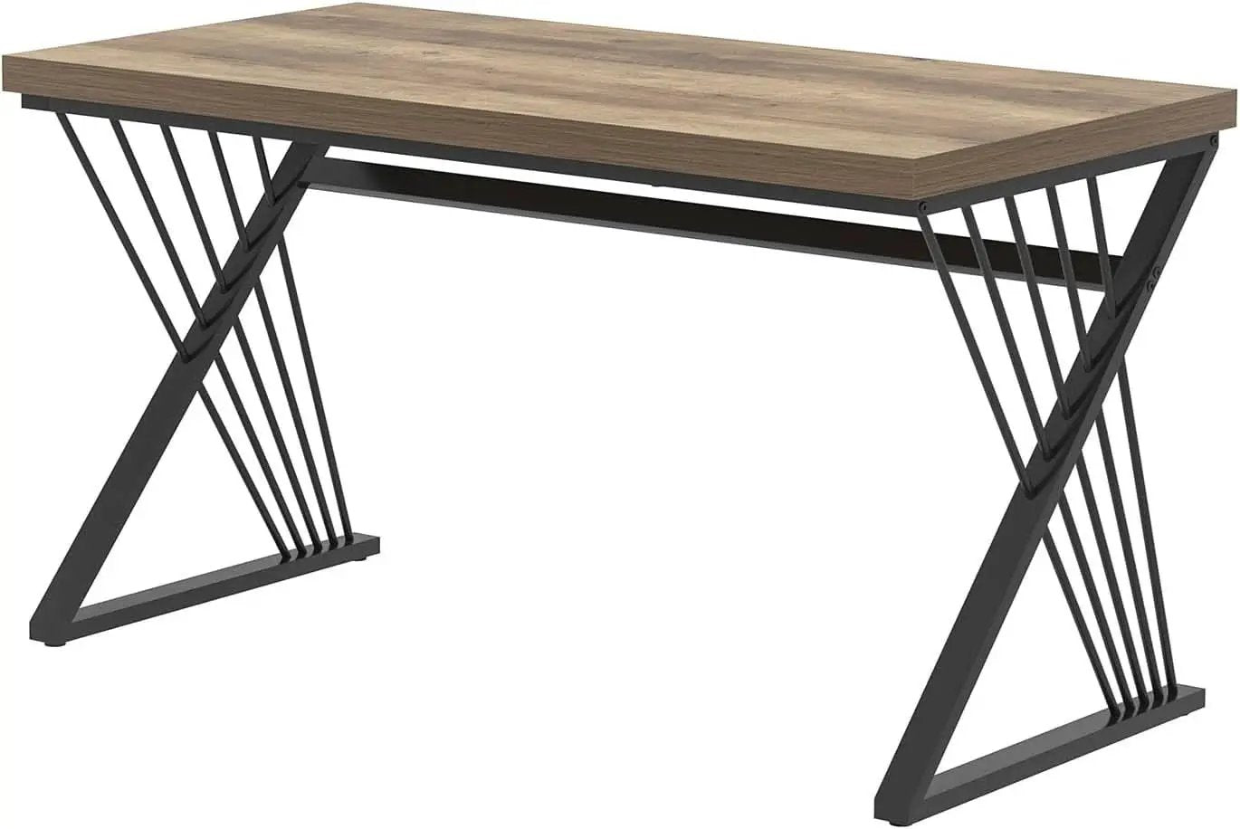 Modern Rustic Oak Computer Desk with Sturdy Metal Frame from PriceLows™