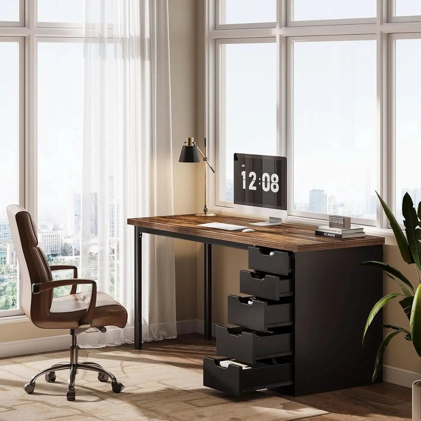 Modern Simple Computer Desk with Reversible Drawers for Space Saving from PriceLows™