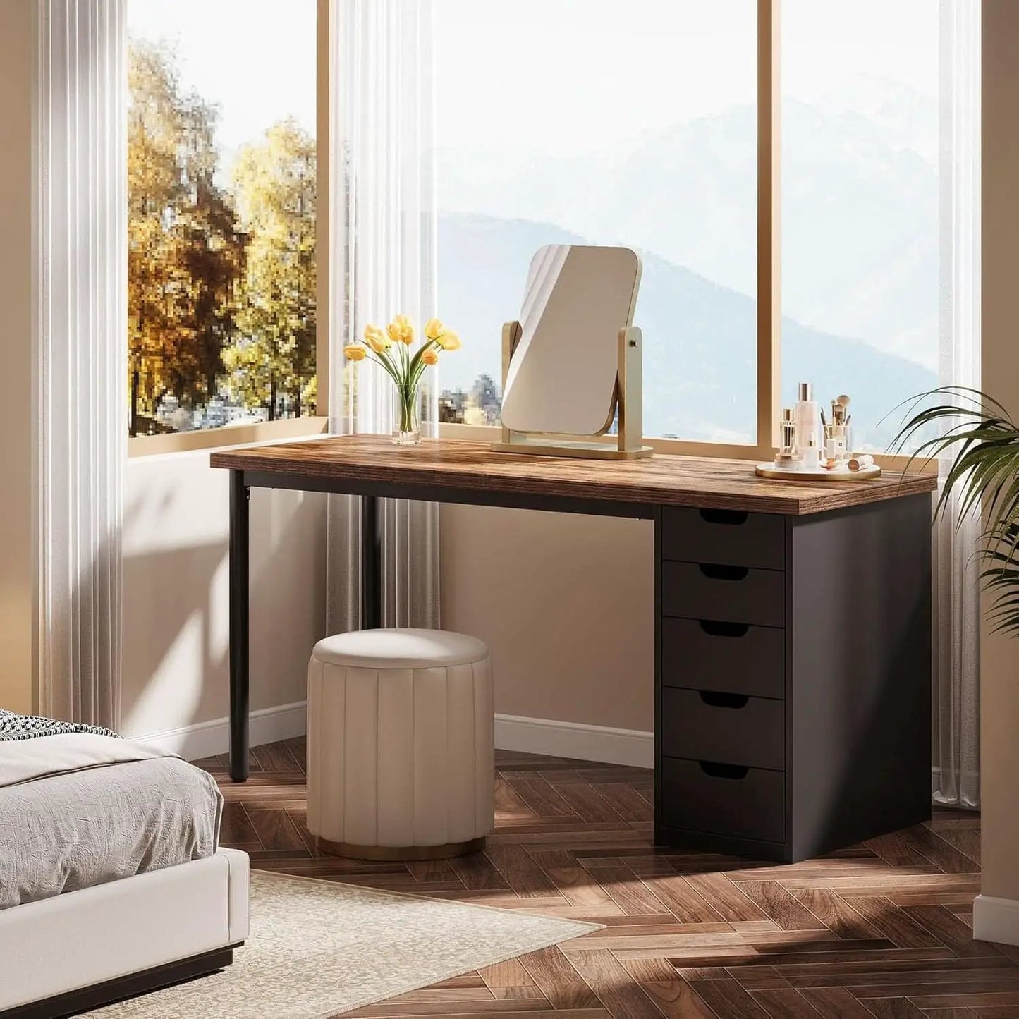Modern Simple Computer Desk with Reversible Drawers for Space Saving from PriceLows™