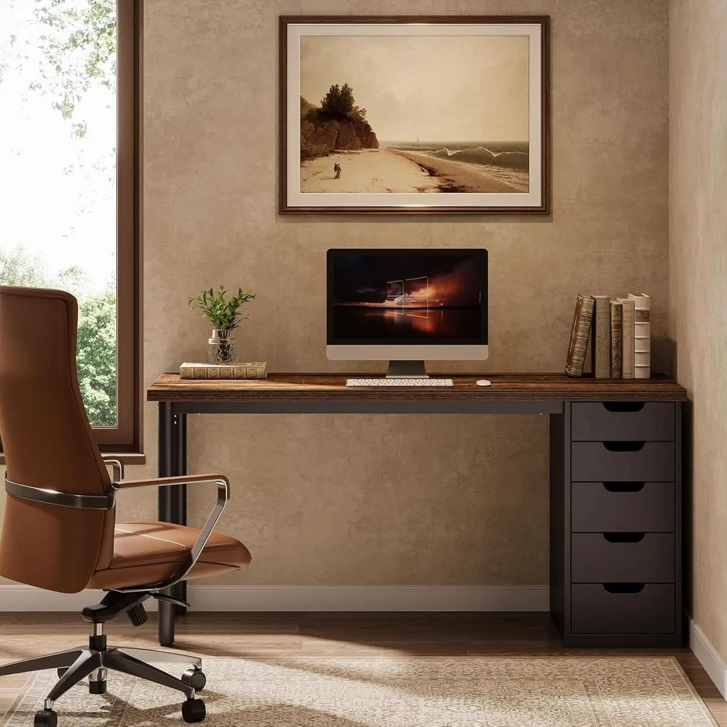 Modern Simple Computer Desk with Reversible Drawers for Space Saving from PriceLows™