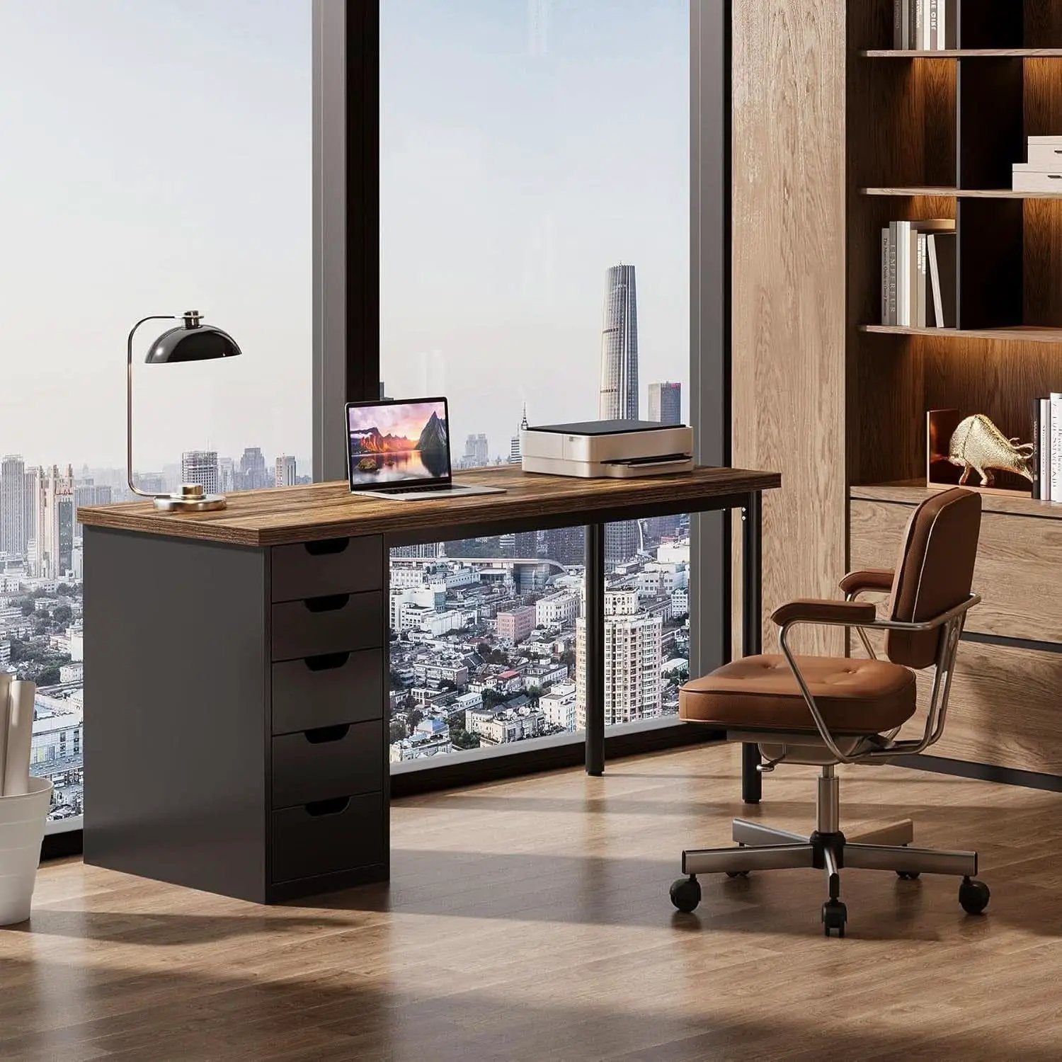 Modern Simple Computer Desk with Reversible Drawers for Space Saving from PriceLows™