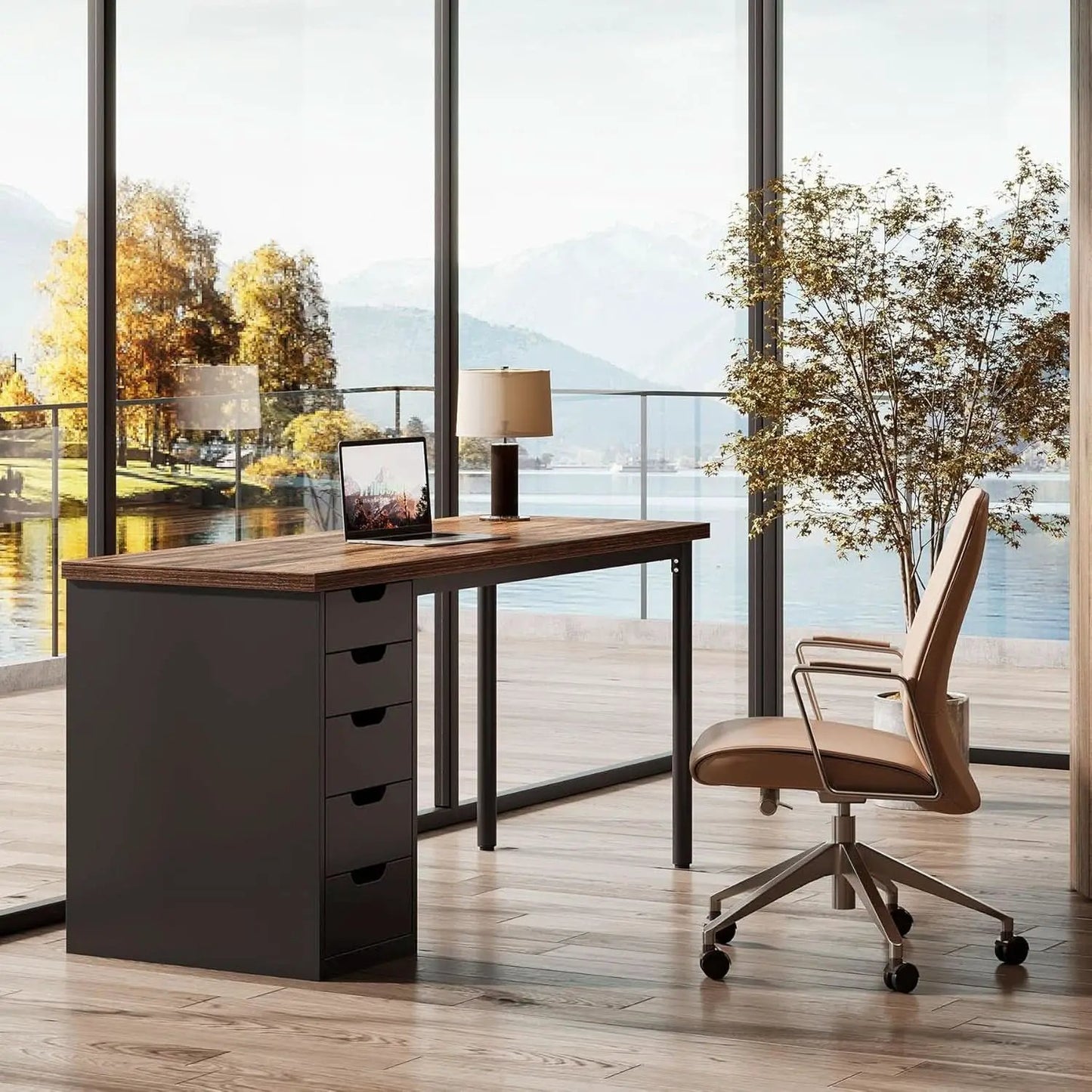 Modern Simple Computer Desk with Reversible Drawers for Space Saving from PriceLows™