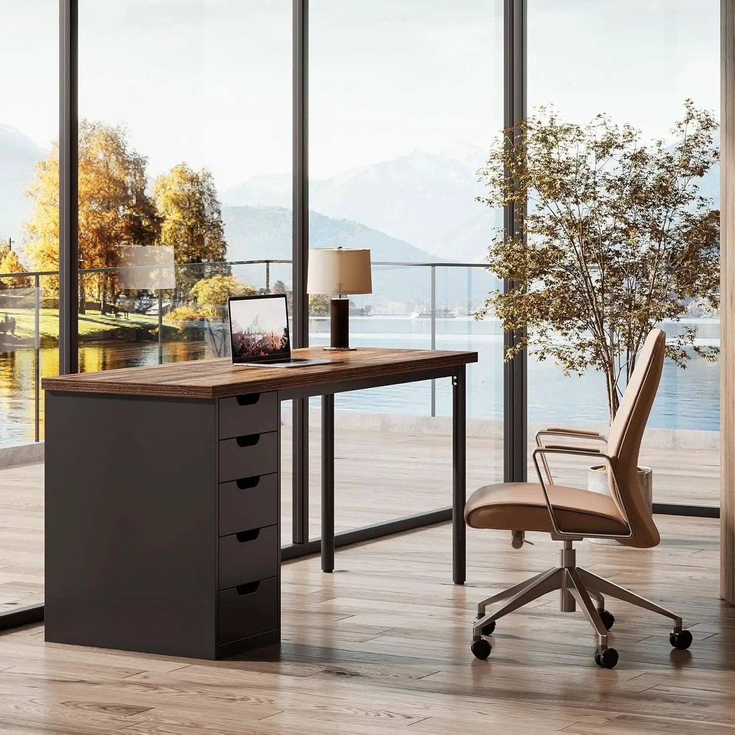 Modern Simple Computer Desk with Reversible Drawers for Space Saving from PriceLows™