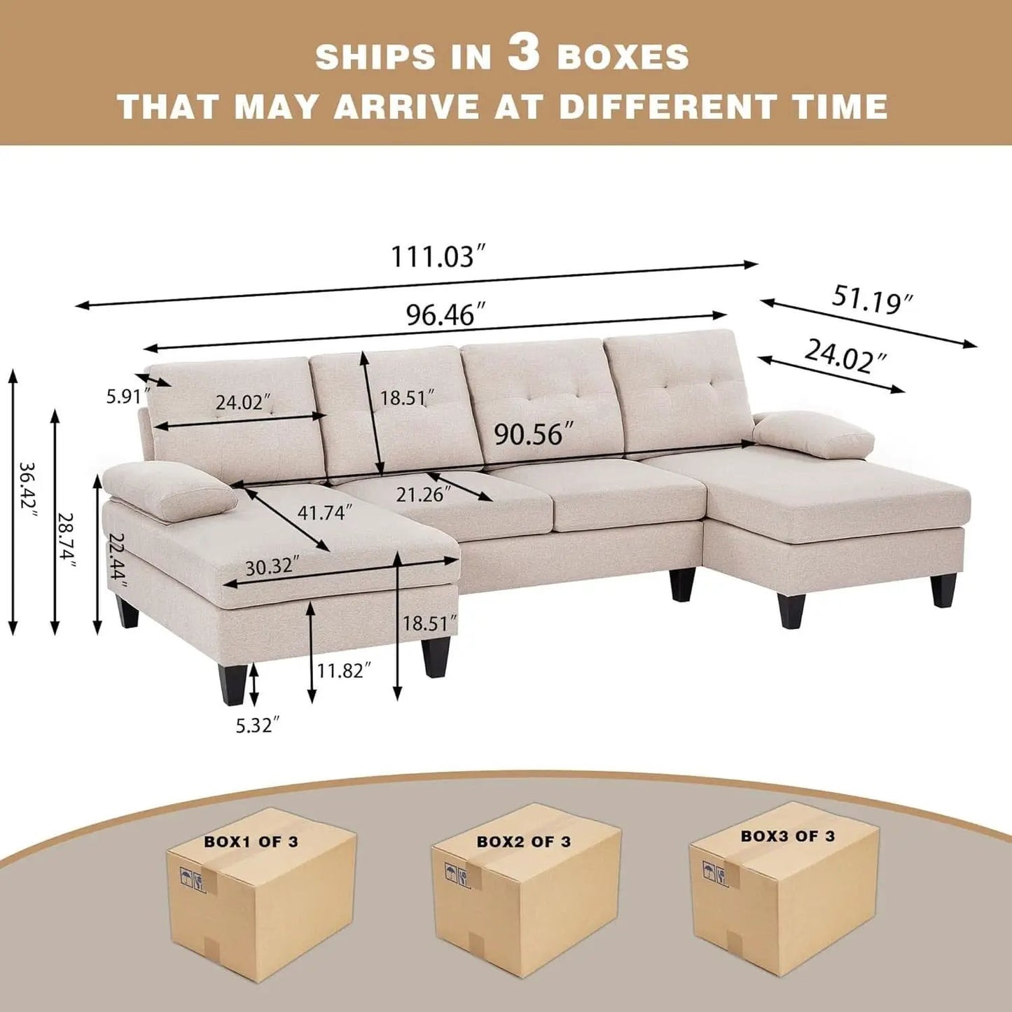 Modern U Shaped Sectional Couch With Double Chaise from PriceLows™