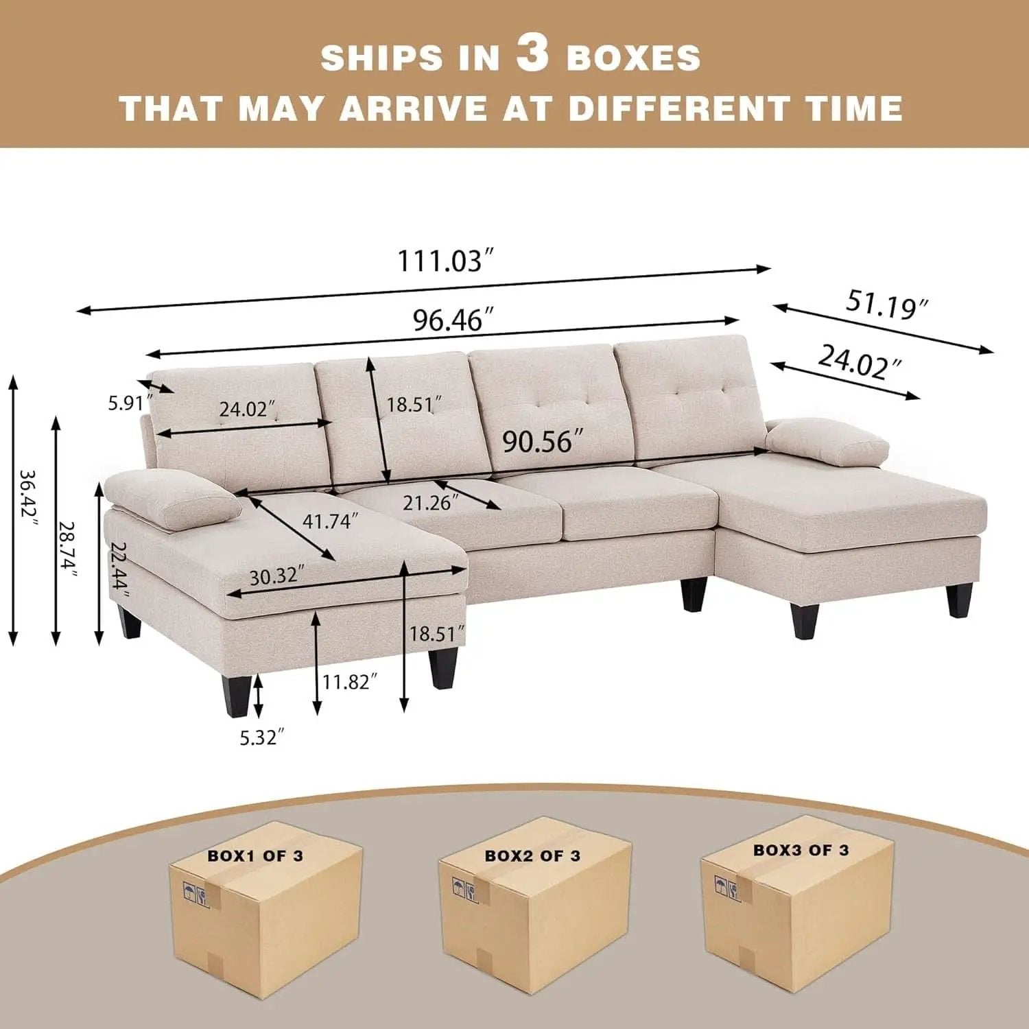 Modern U Shaped Sectional Couch With Double Chaise from PriceLows™