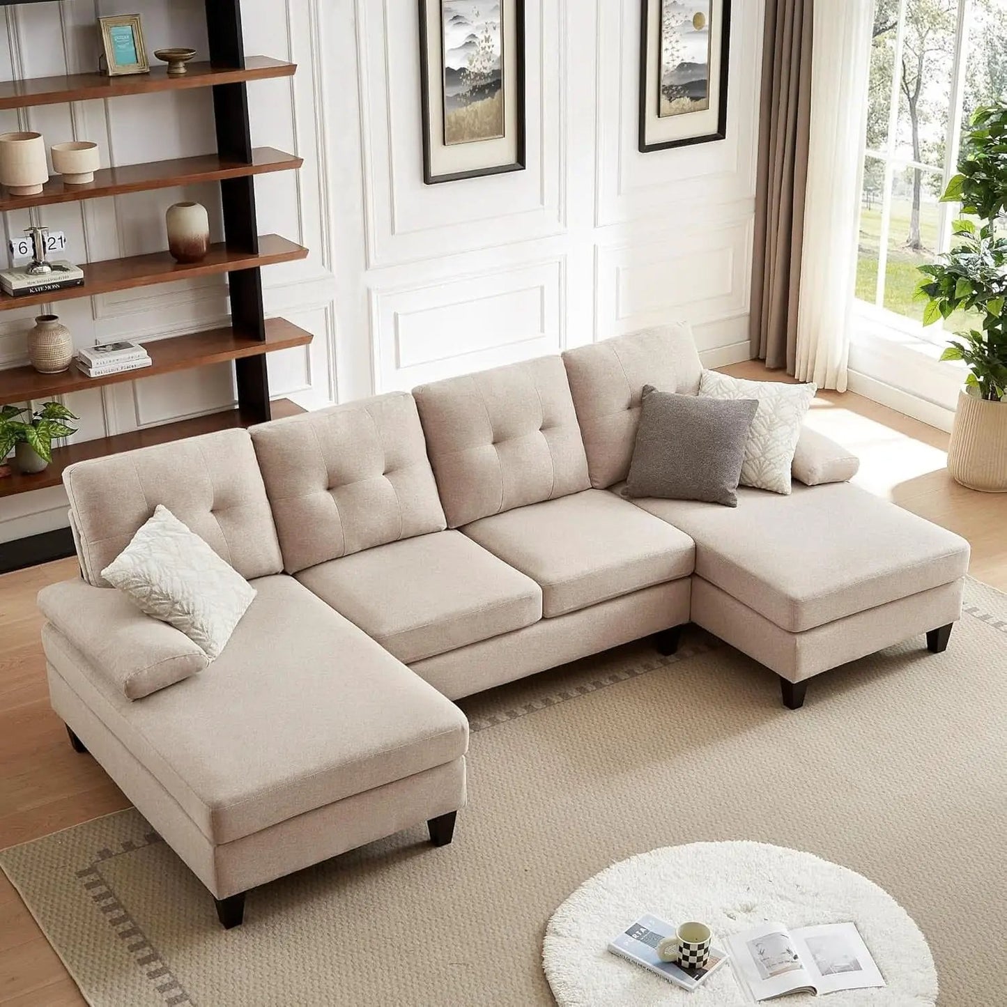 Modern U Shaped Sectional Couch With Double Chaise from PriceLows™