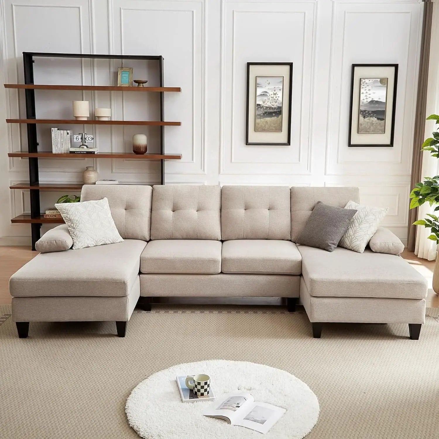 Modern U Shaped Sectional Couch With Double Chaise from PriceLows™