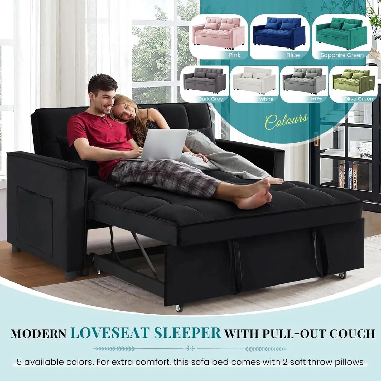 Modern Velvet 3 in 1 Convertible Sleeper Sofa Bed from PriceLows™
