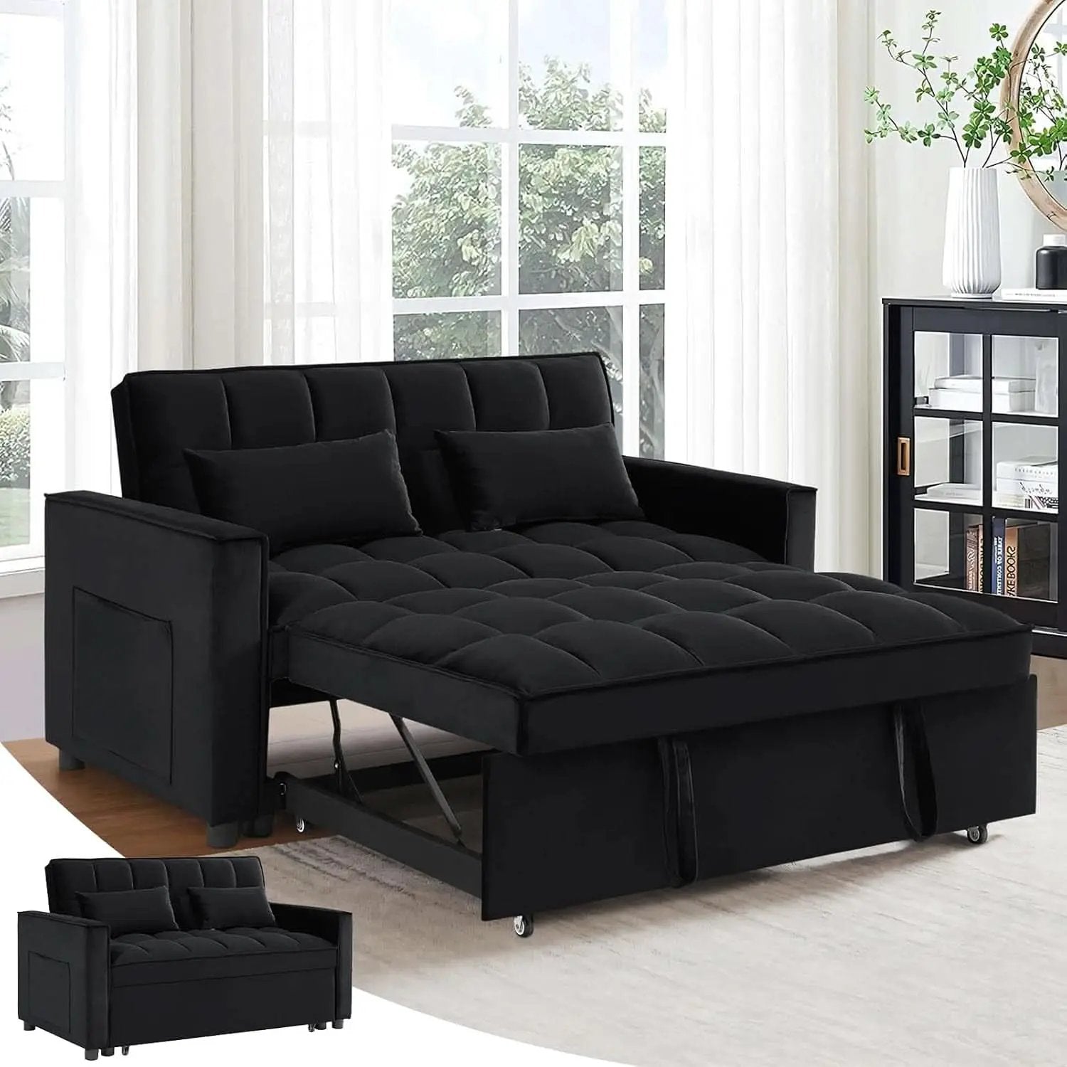 Modern Velvet 3 in 1 Convertible Sleeper Sofa Bed from PriceLows™
