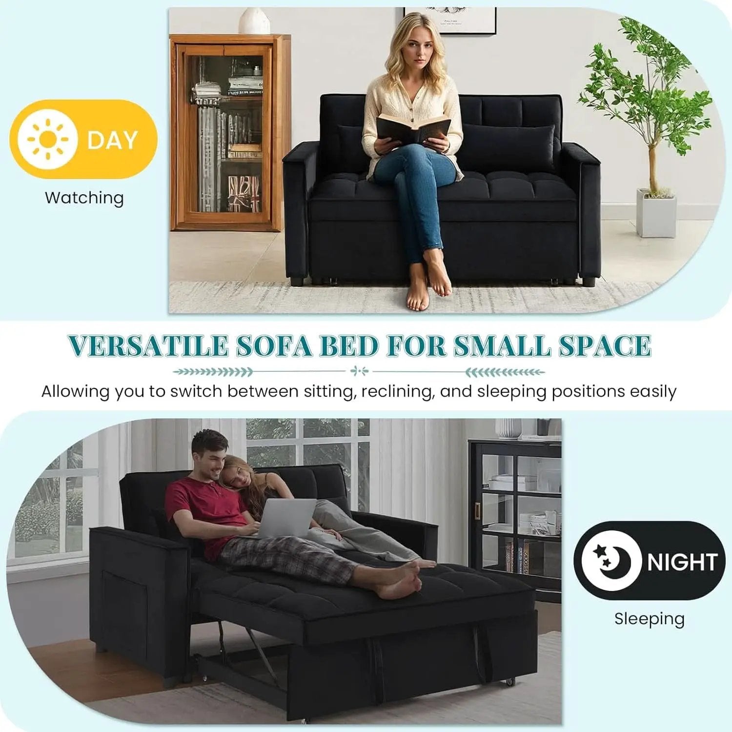Modern Velvet 3 in 1 Convertible Sleeper Sofa Bed from PriceLows™