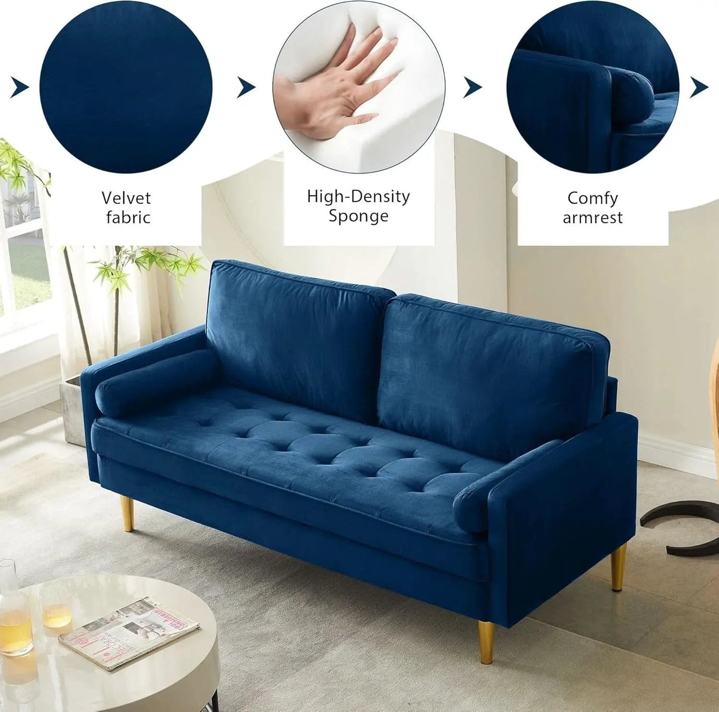 Modern Velvet Loveseat Sofa with Pillows for Comfort from PriceLows™