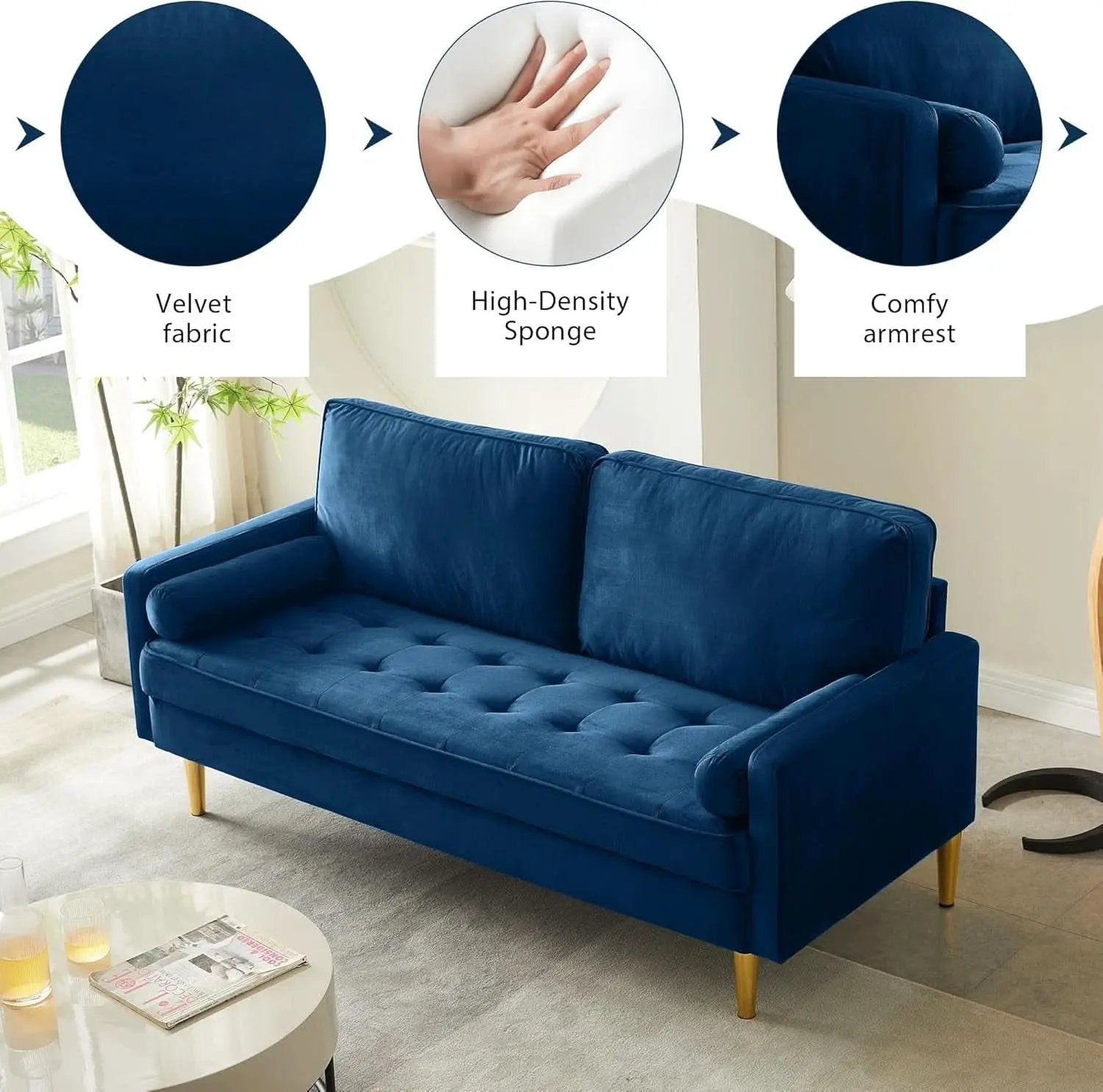 Modern Velvet Loveseat Sofa with Pillows for Comfort from PriceLows™