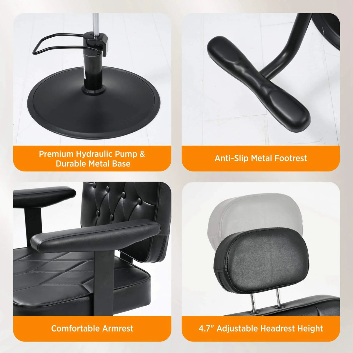 Vintage Hydraulic Barber Chair | PU Leather | Reclining Backrest | Non-Slip Heavy-Duty Base