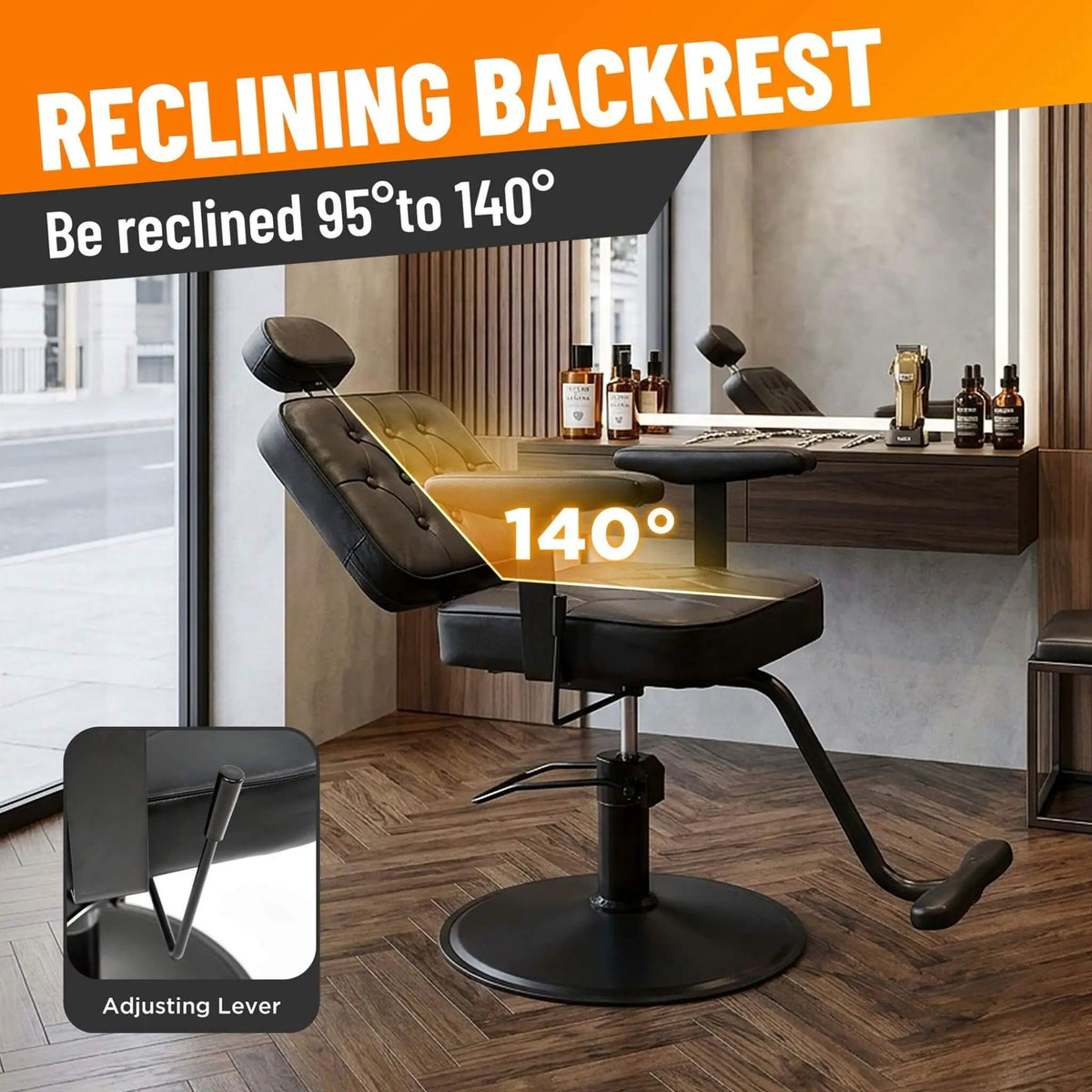 Vintage Hydraulic Barber Chair | PU Leather | Reclining Backrest | Non-Slip Heavy-Duty Base