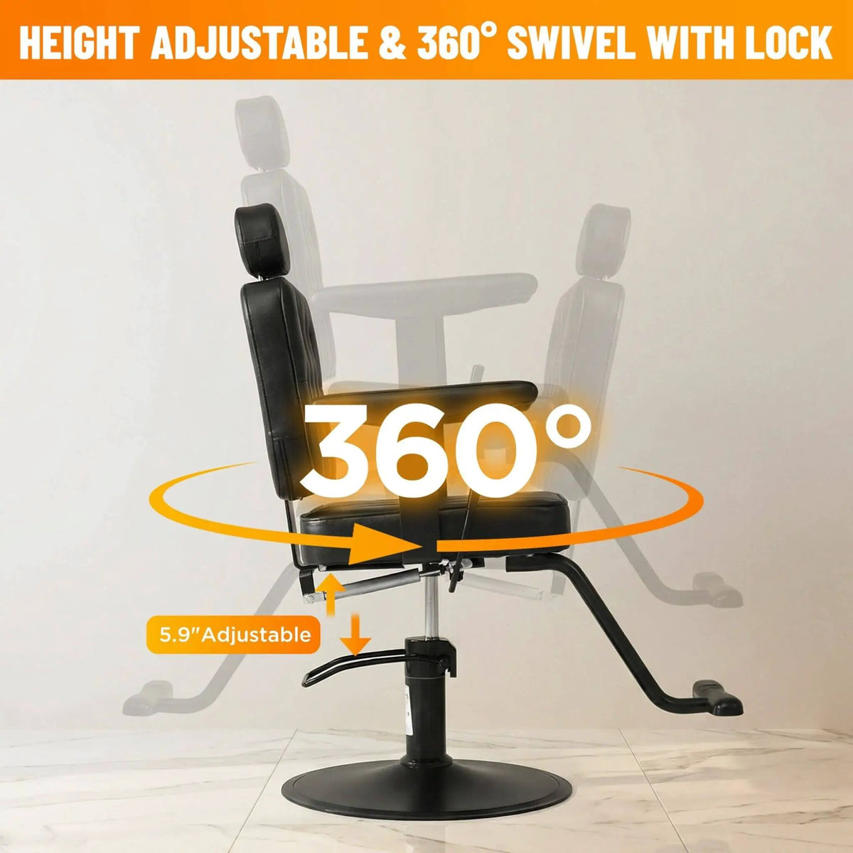 Vintage Hydraulic Barber Chair | PU Leather | Reclining Backrest | Non-Slip Heavy-Duty Base
